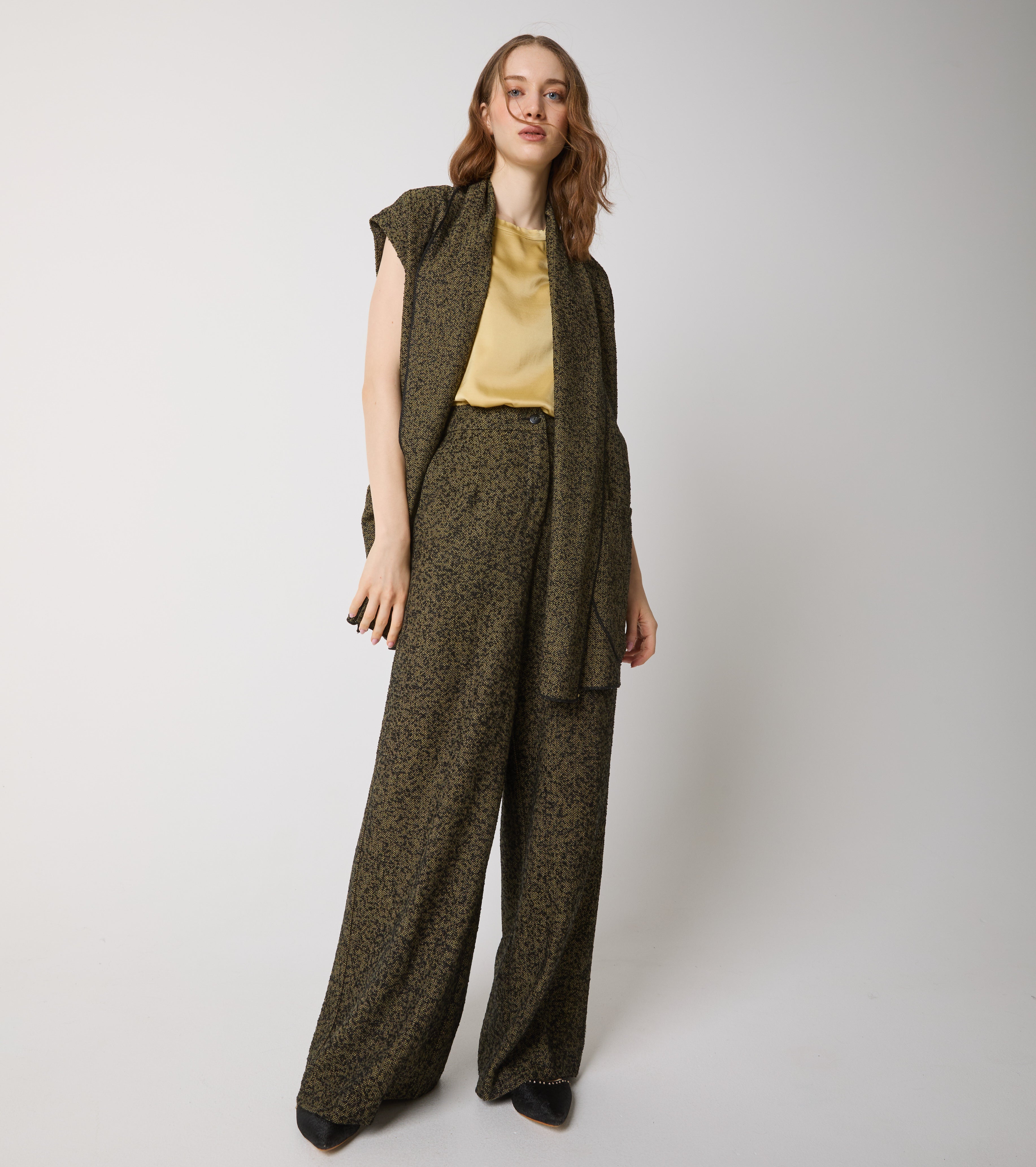 Chevron cotton trousers with pleats