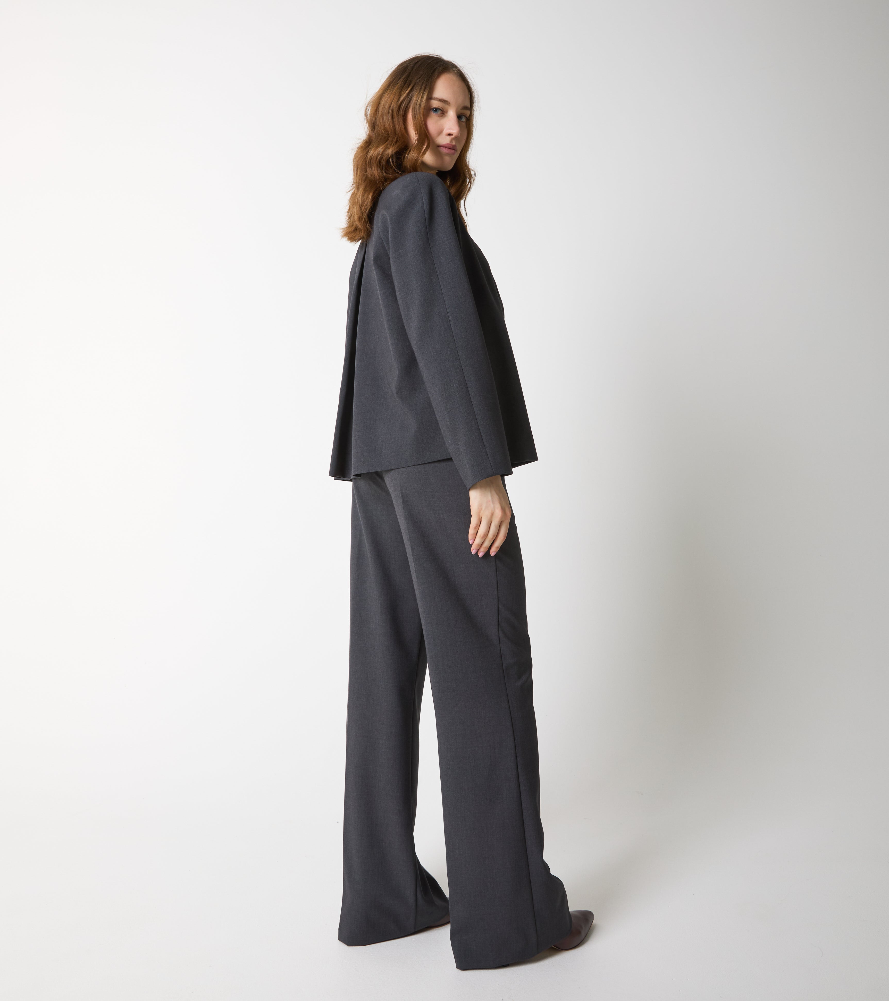 Double-breasted jacket with high collar
