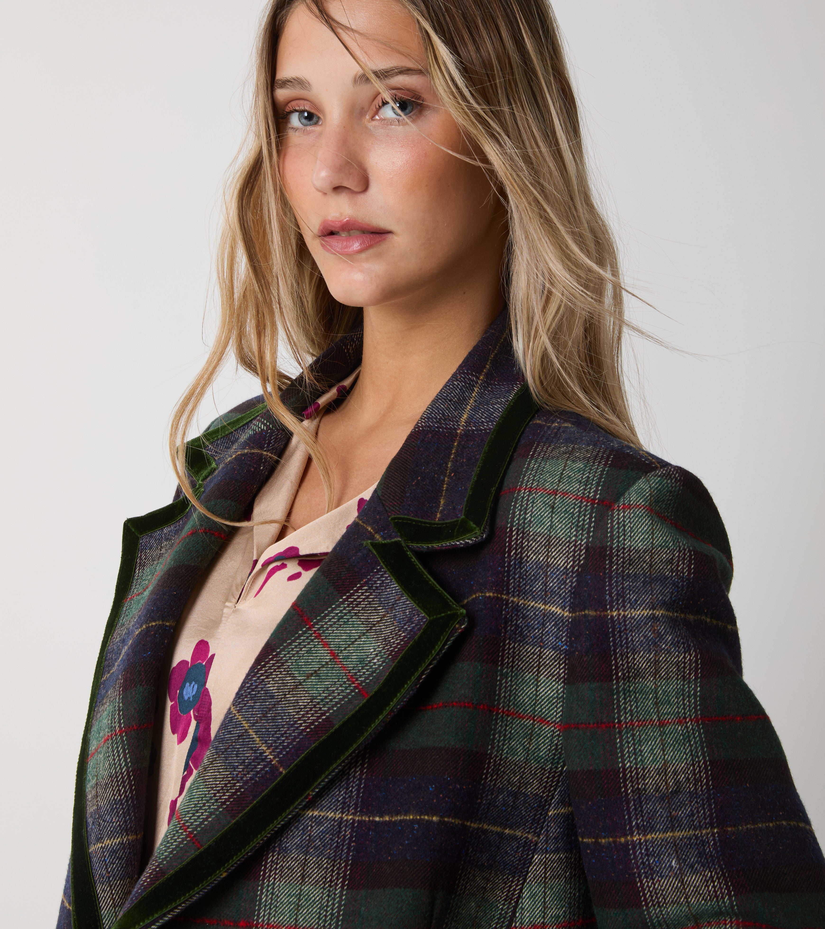 Cappotto doppiopetto in lana e cotone check