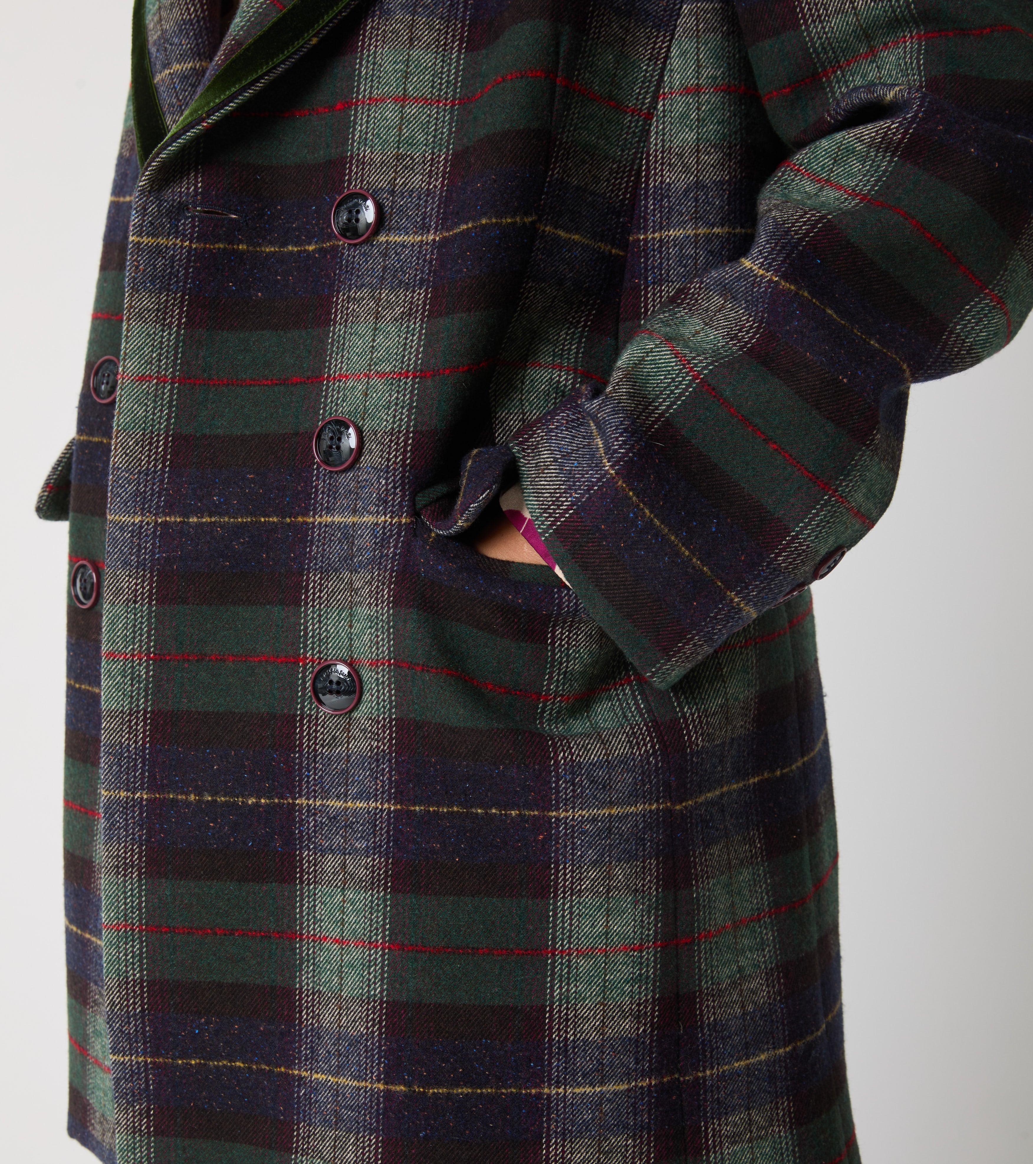 Cappotto doppiopetto in lana e cotone check