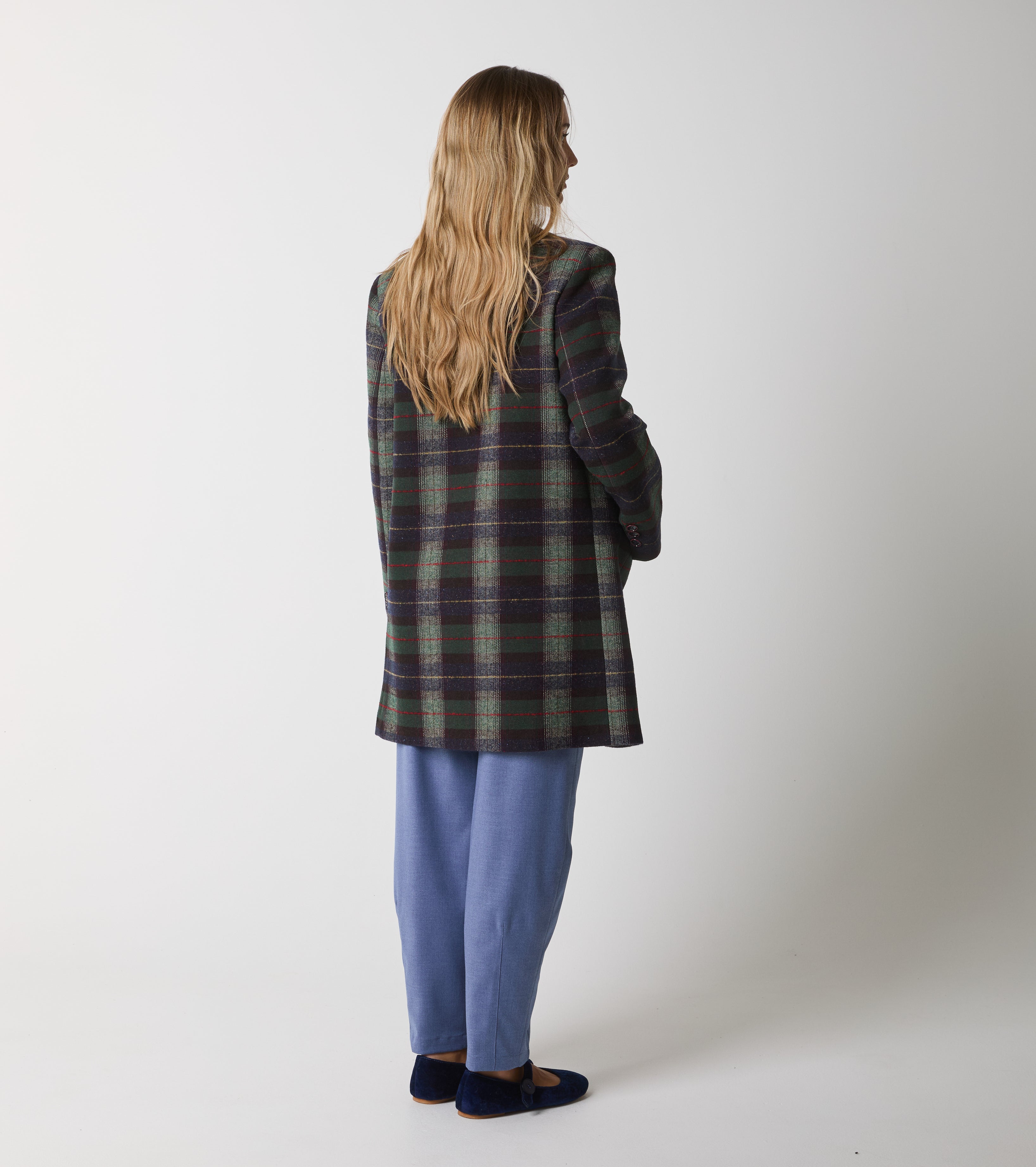 Cappotto doppiopetto in lana e cotone check