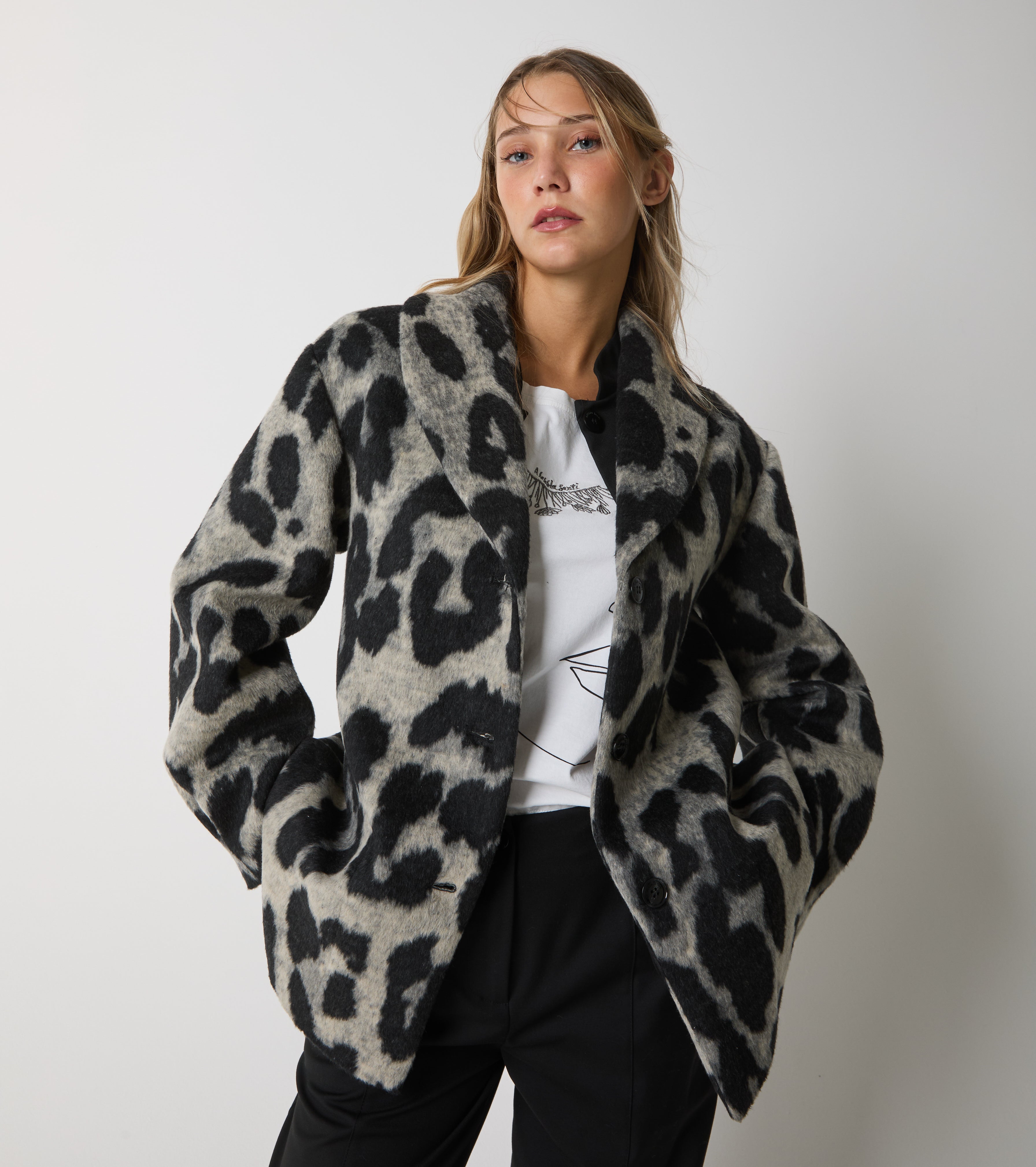 Jacket in animalier wool and cotton cloth