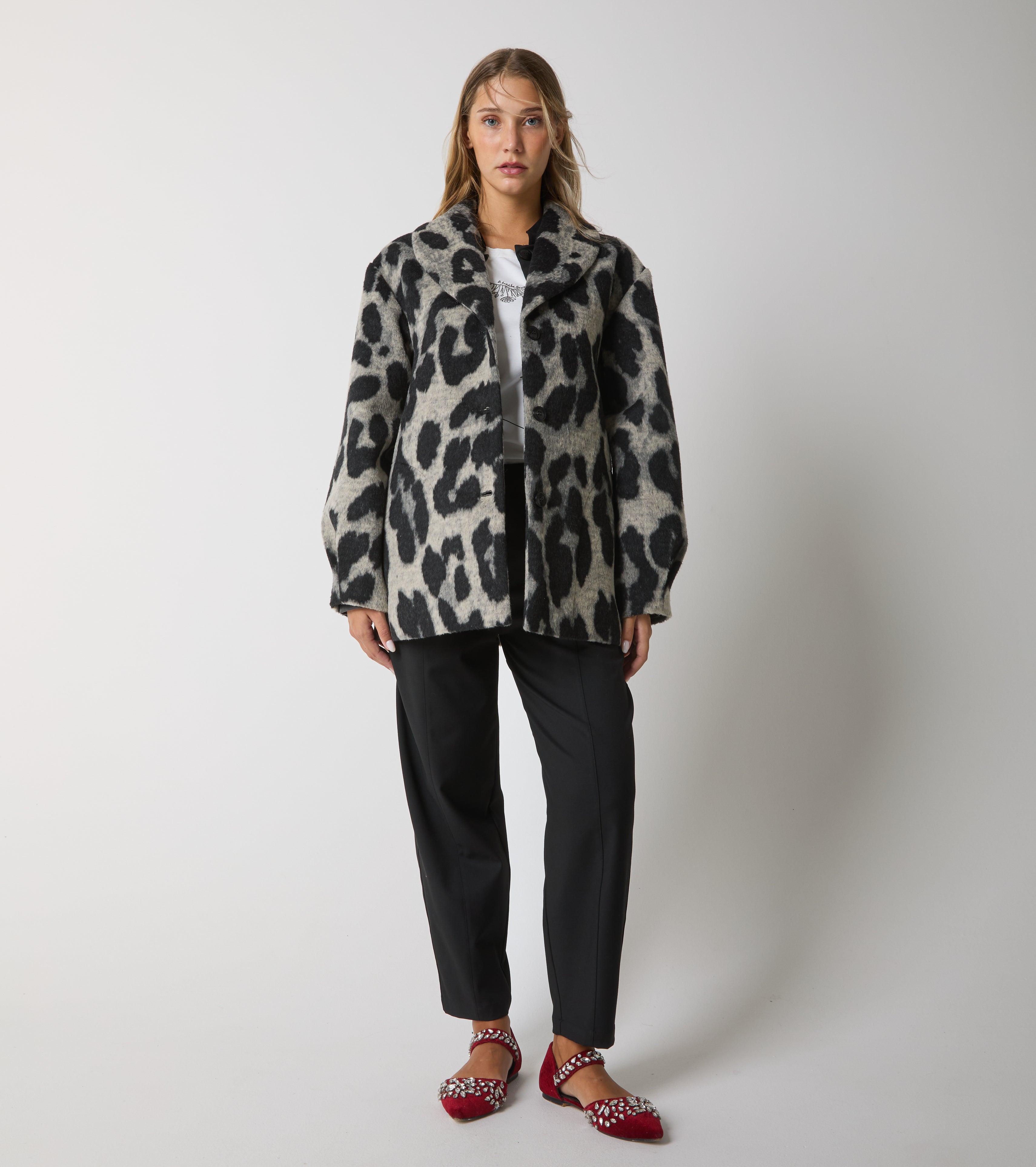 Jacket in animalier wool and cotton cloth