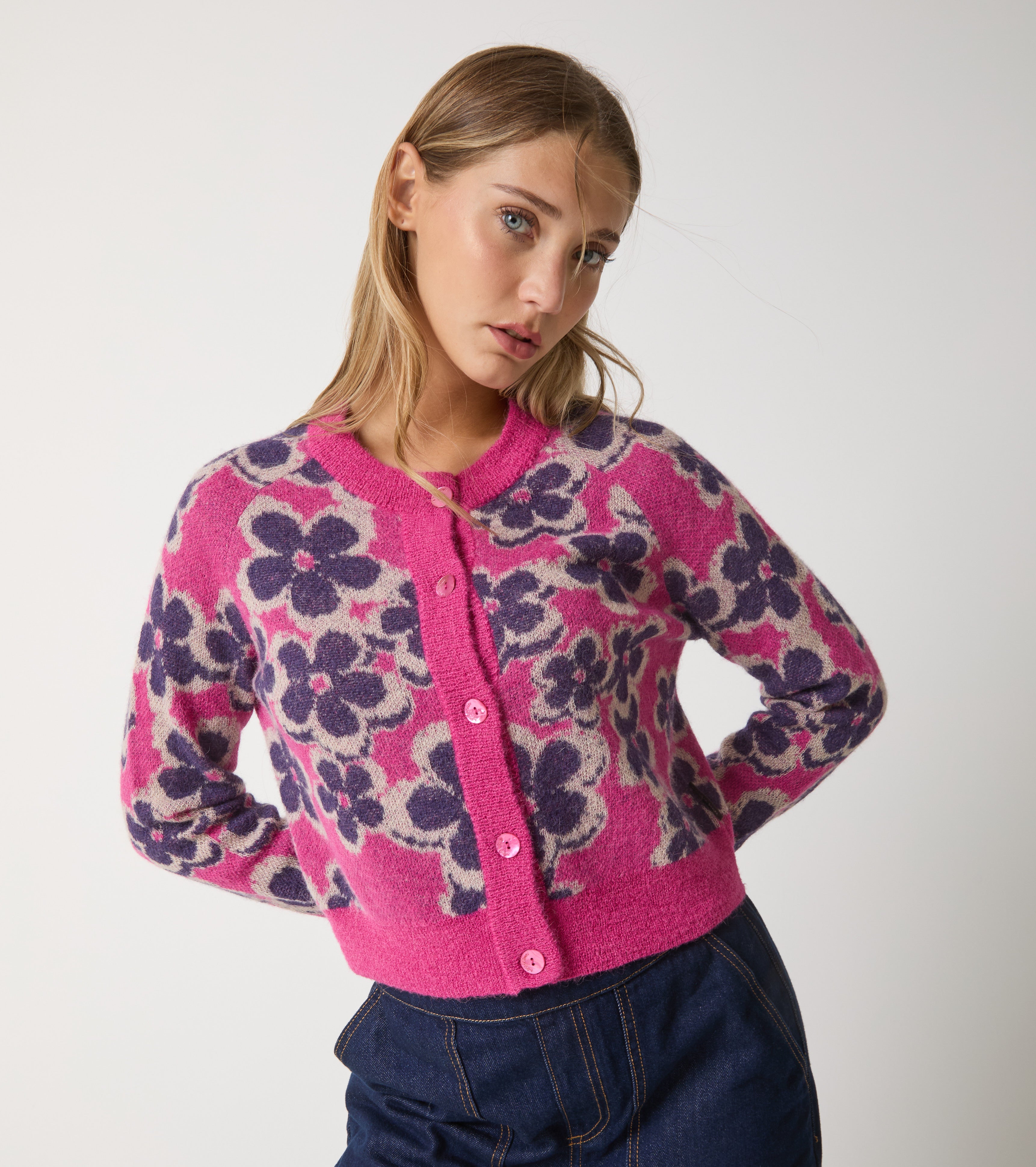 Jacquard alpaca cardigan