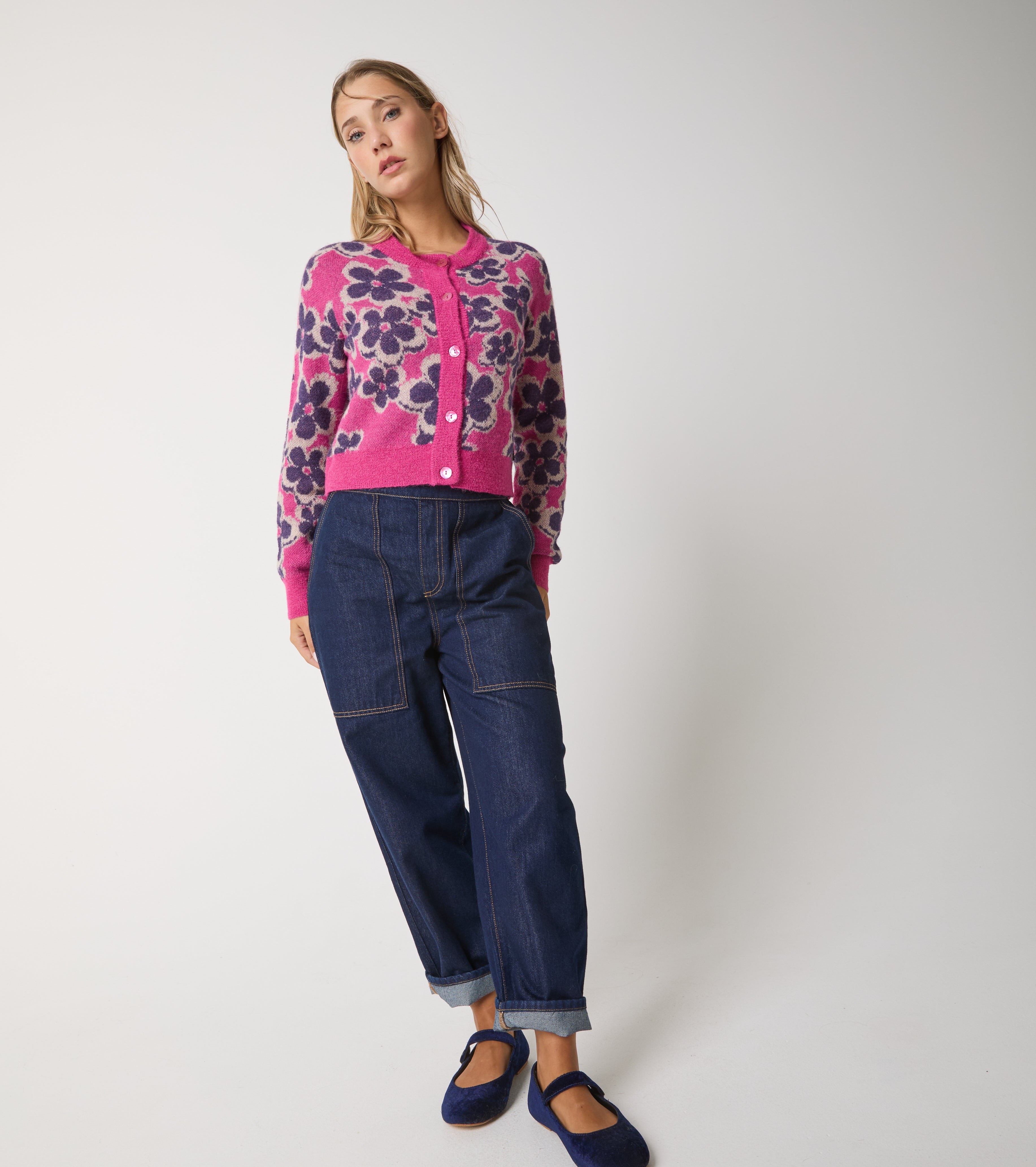 Jacquard alpaca cardigan