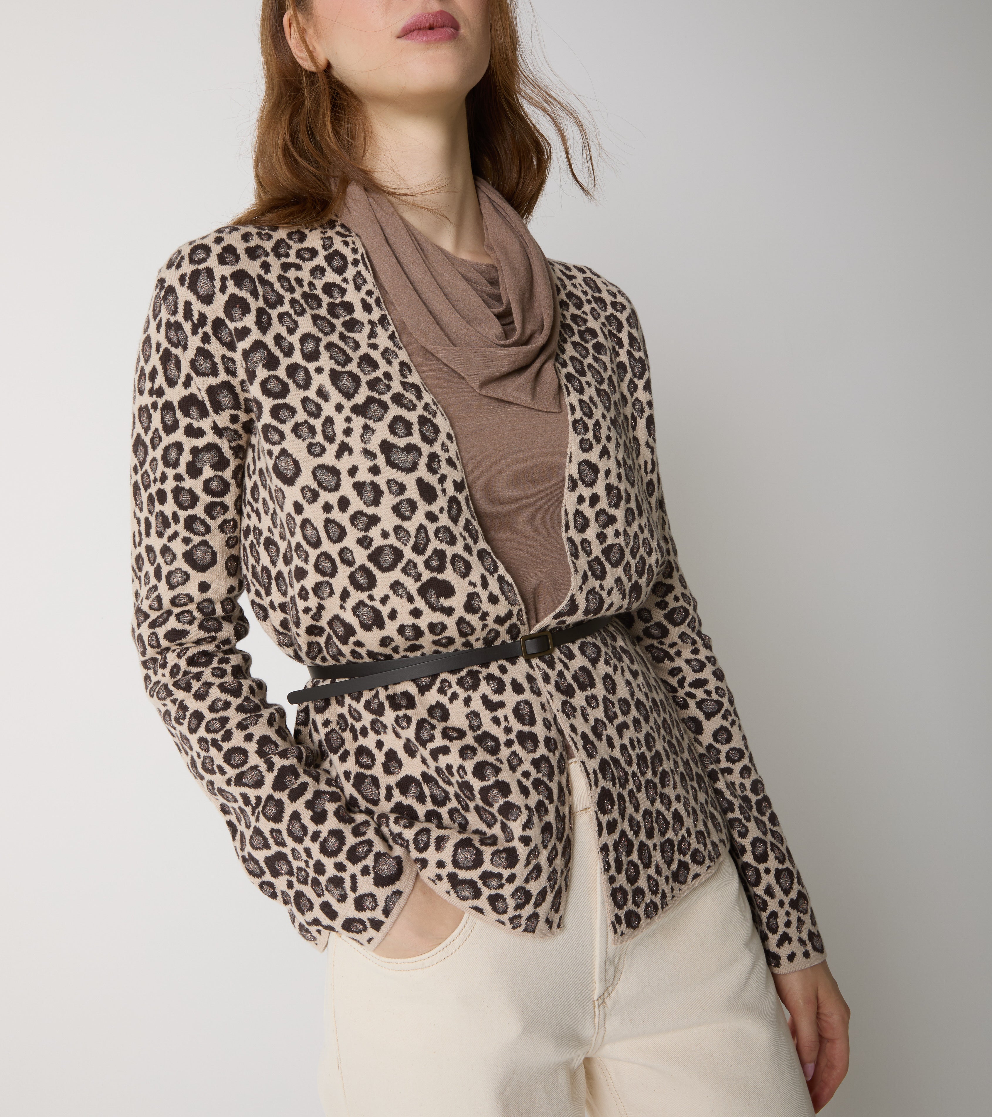 Cardigan in cotone e lana con cintura