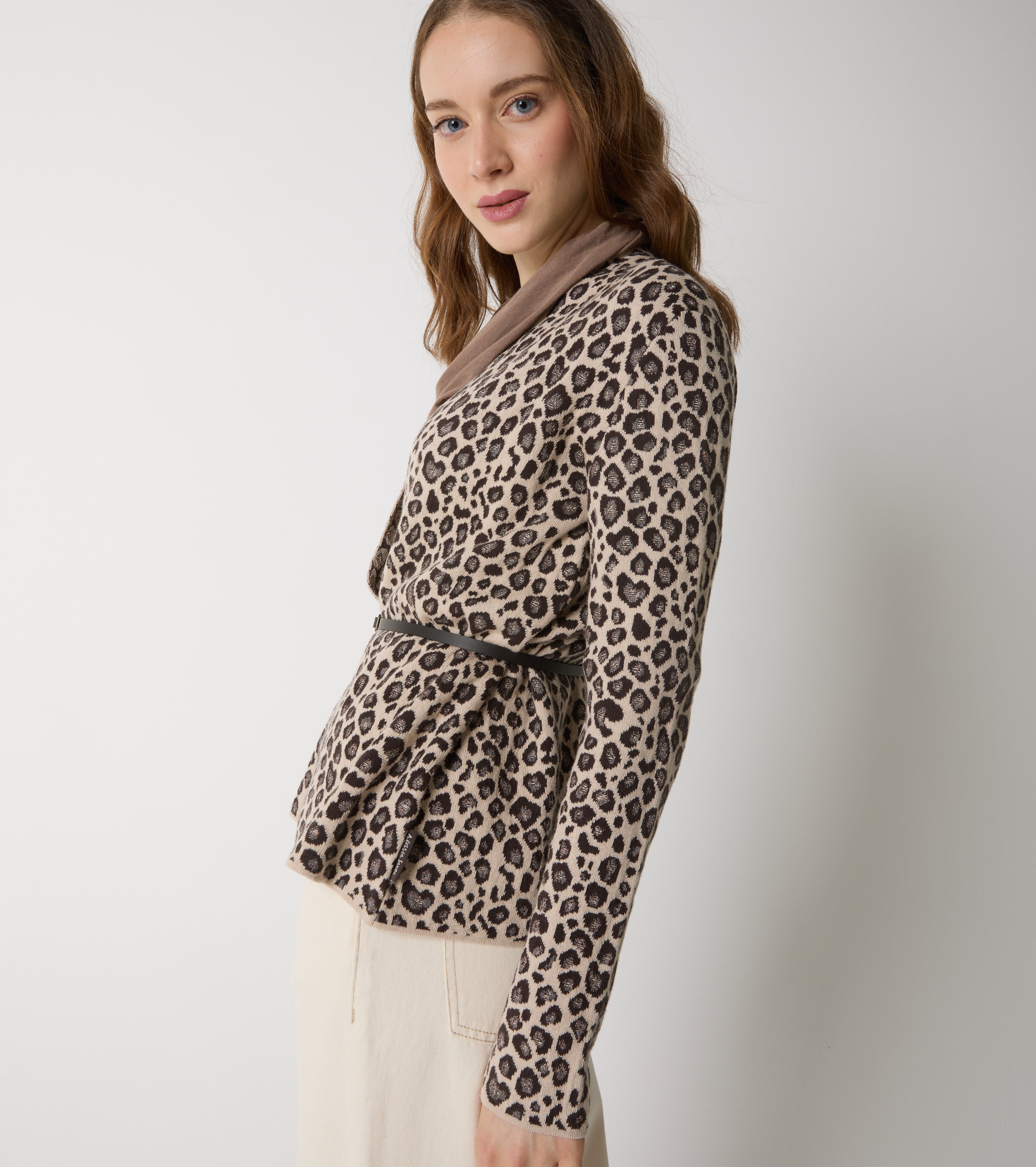 Cardigan in cotone e lana con cintura