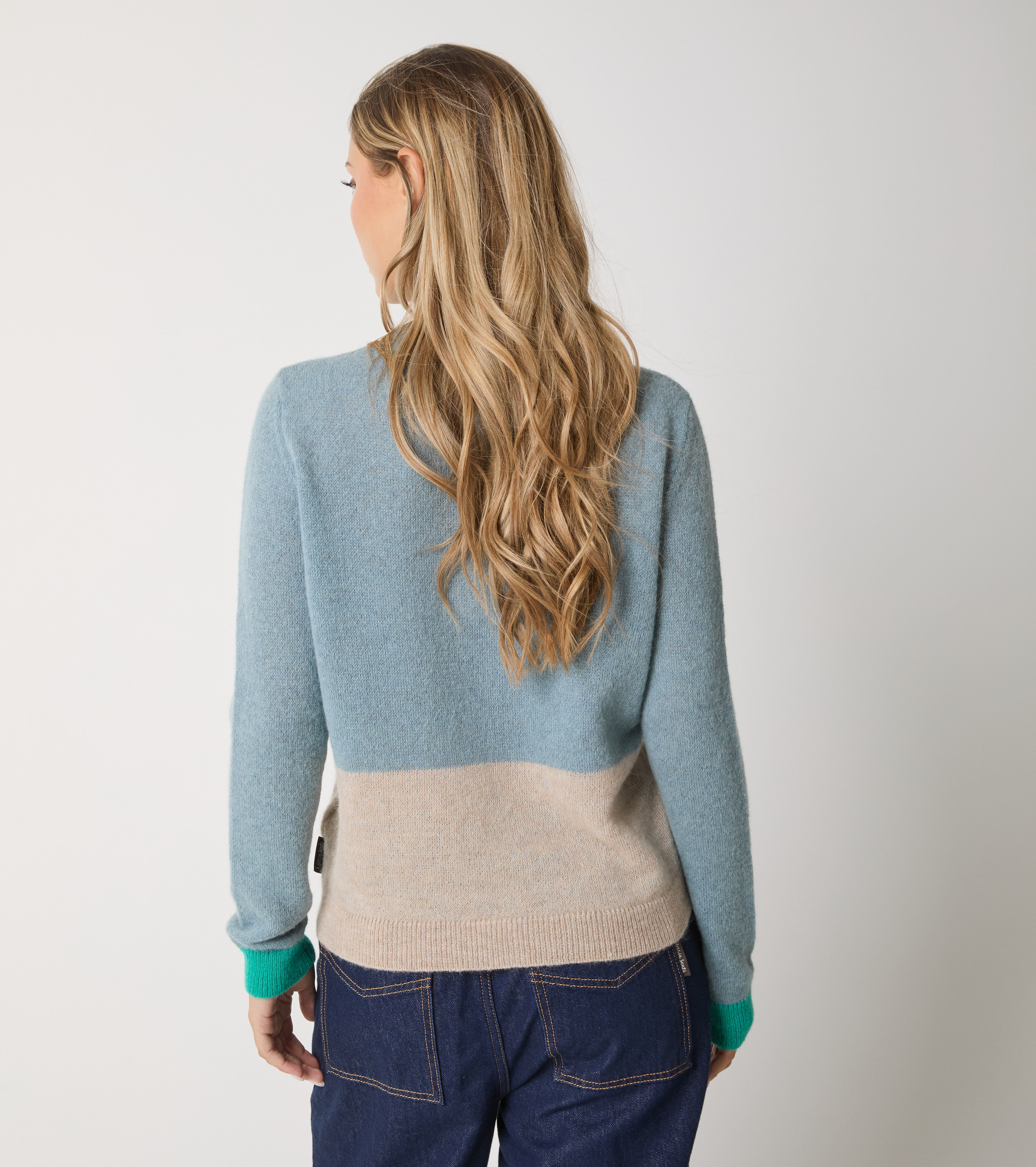 Colour block-sweater med rund hals i alpaka og uld
