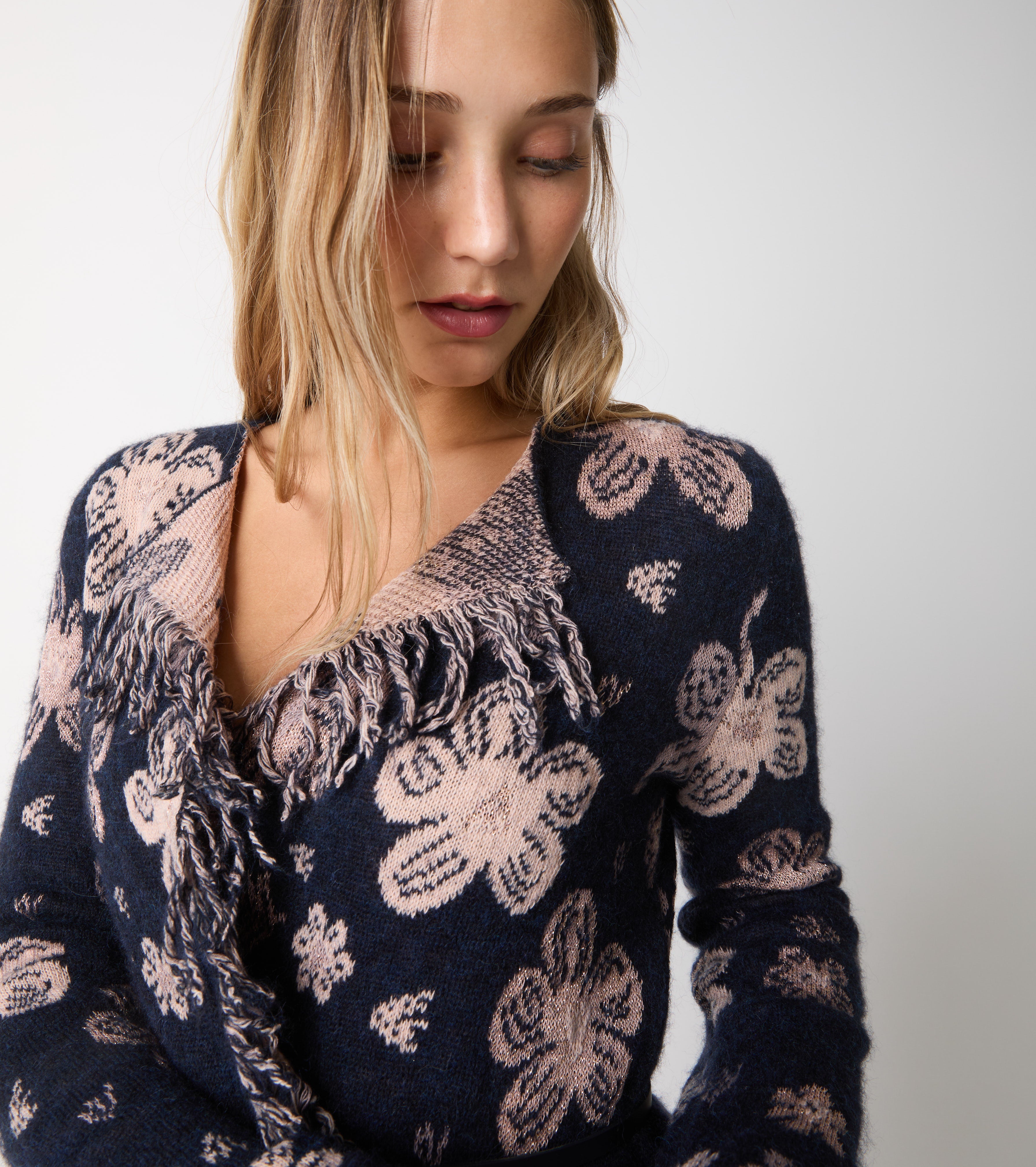 Cardigan in alpaca e cashmere jacquard