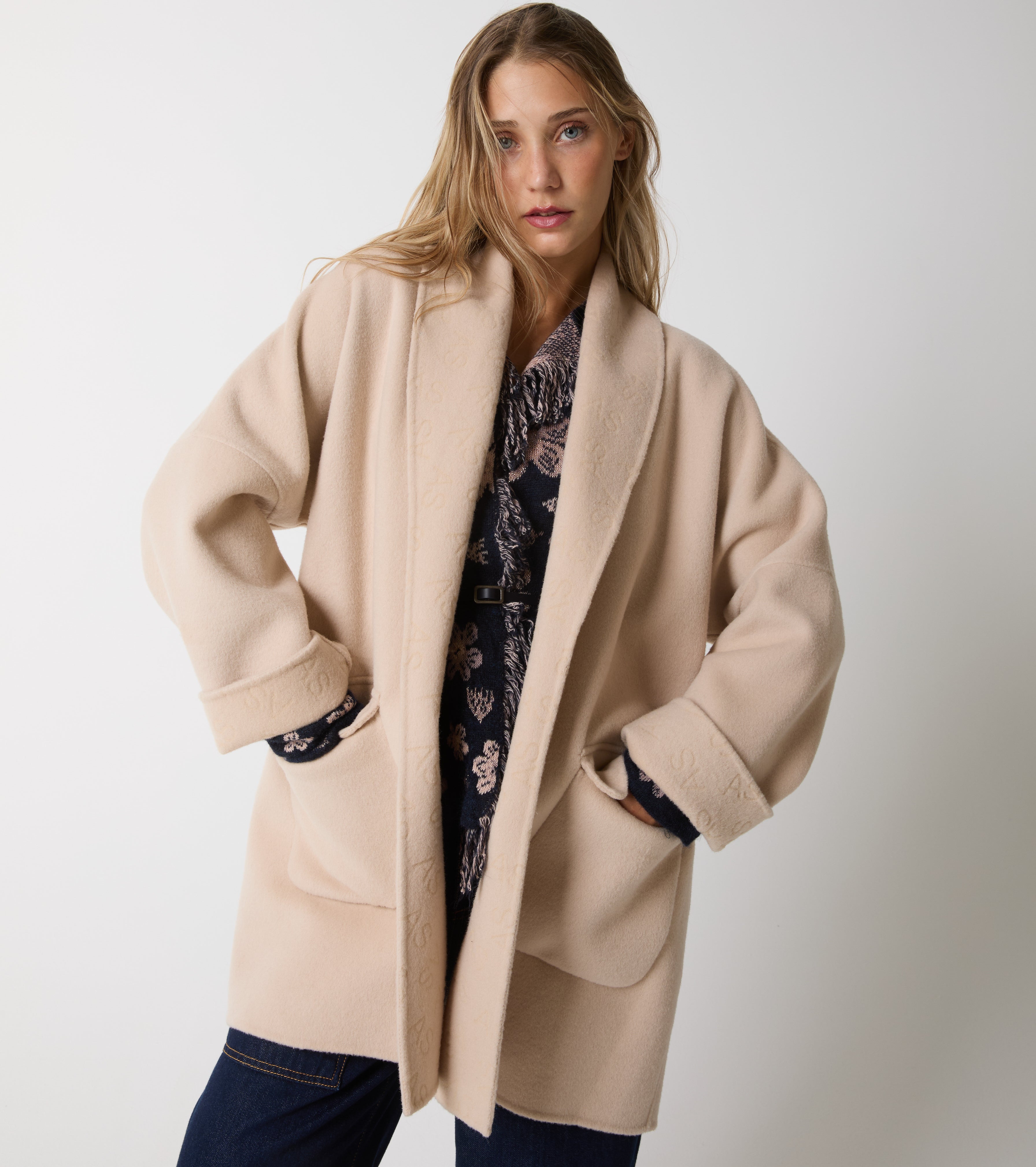 Cardigan in alpaca e cashmere jacquard