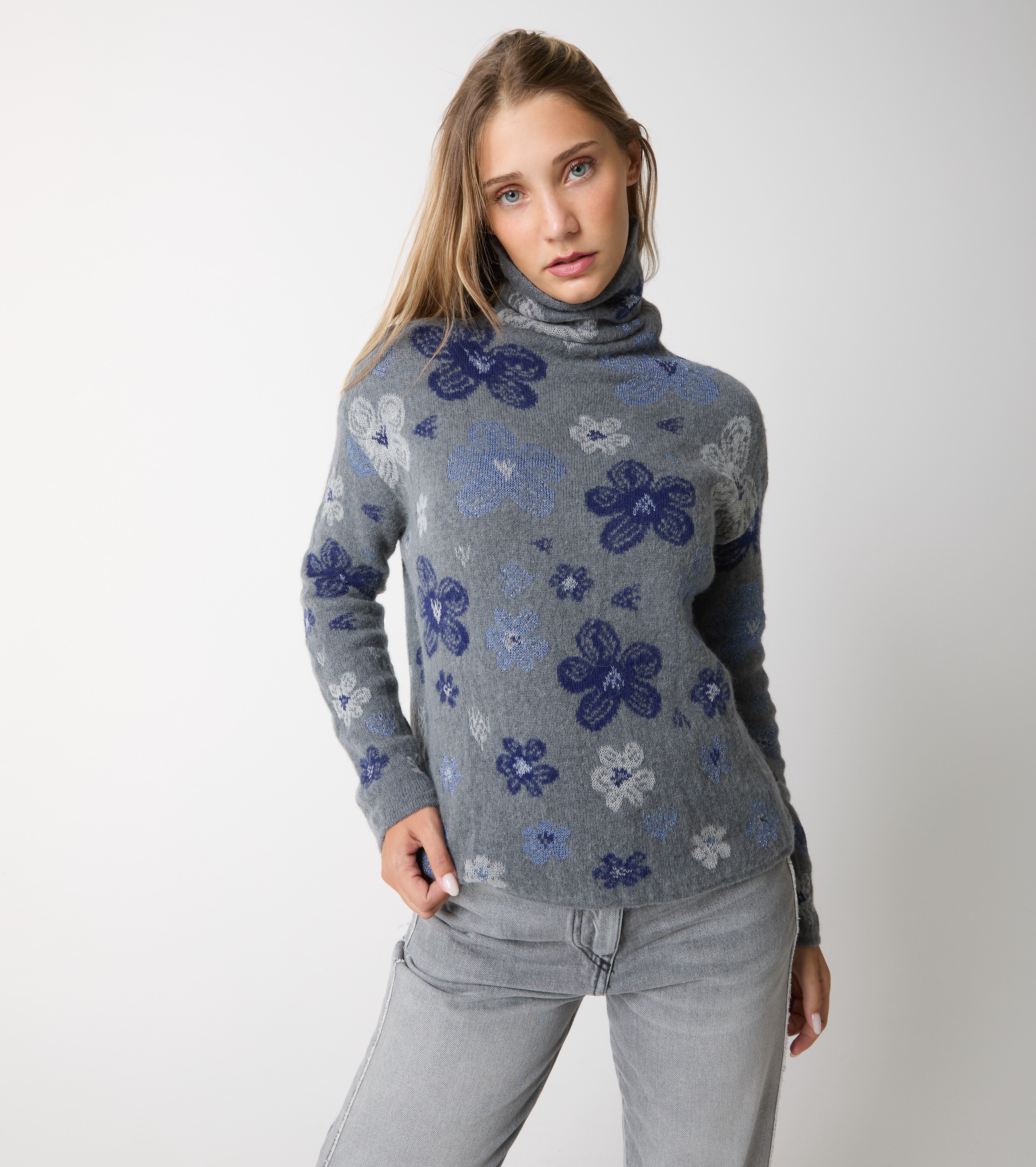 Jacquard-rullekravesweater i alpaka og uld