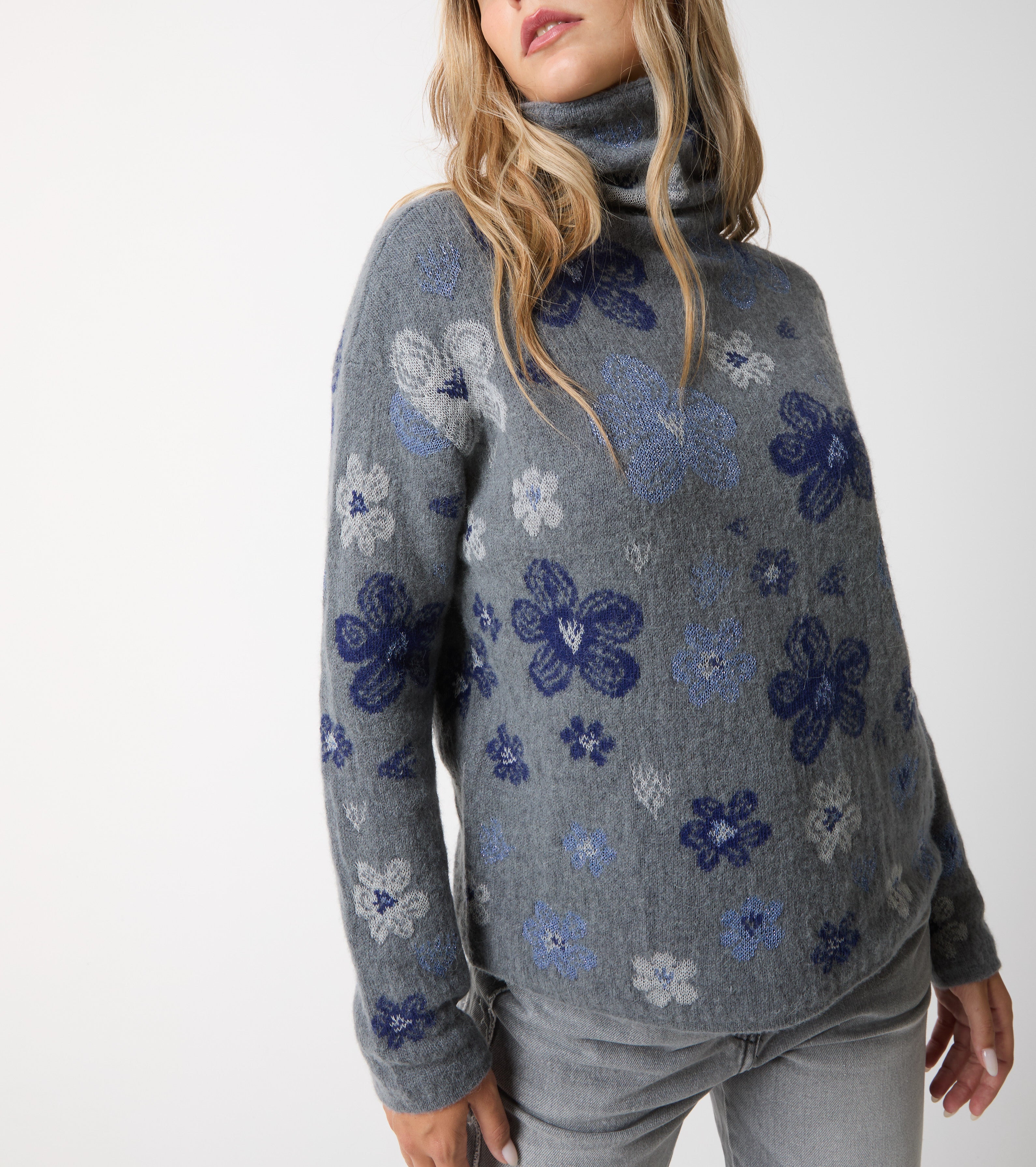 Jacquard-rullekravesweater i alpaka og uld