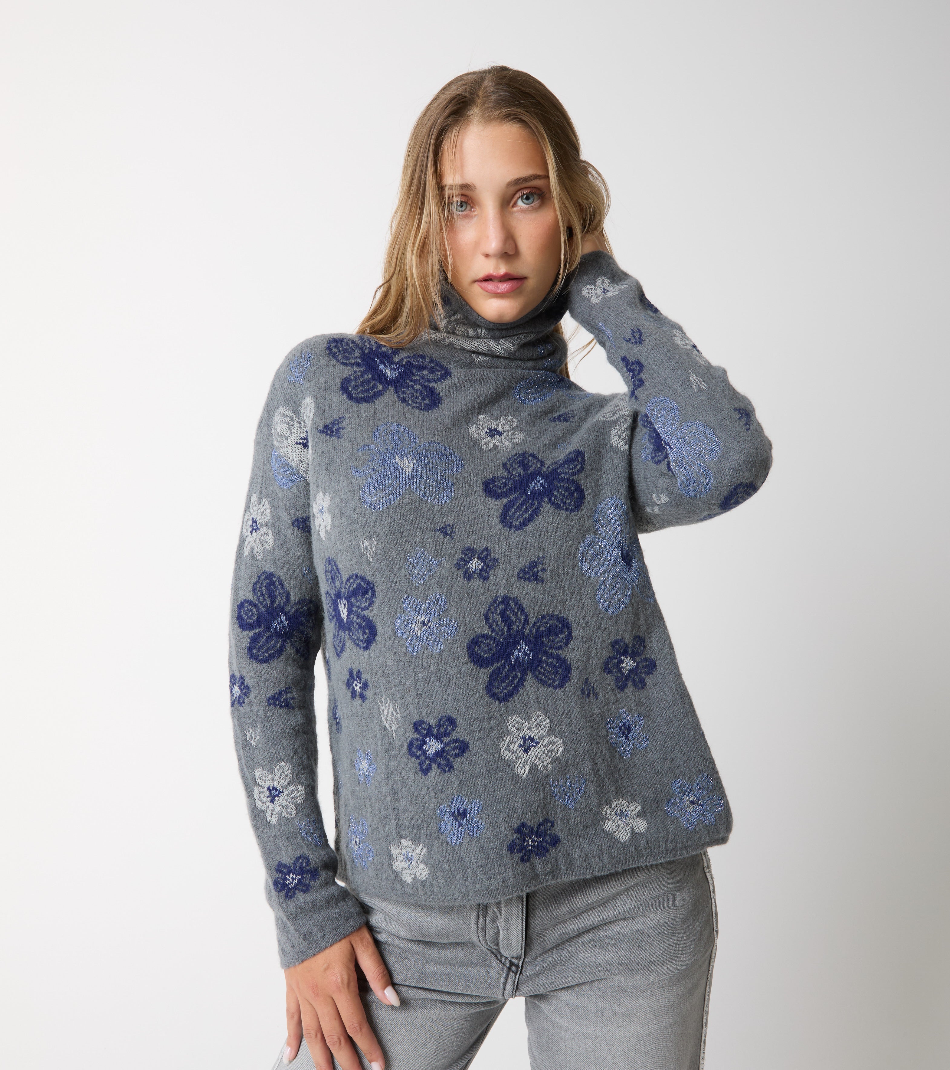 Jacquard-rullekravesweater i alpaka og uld