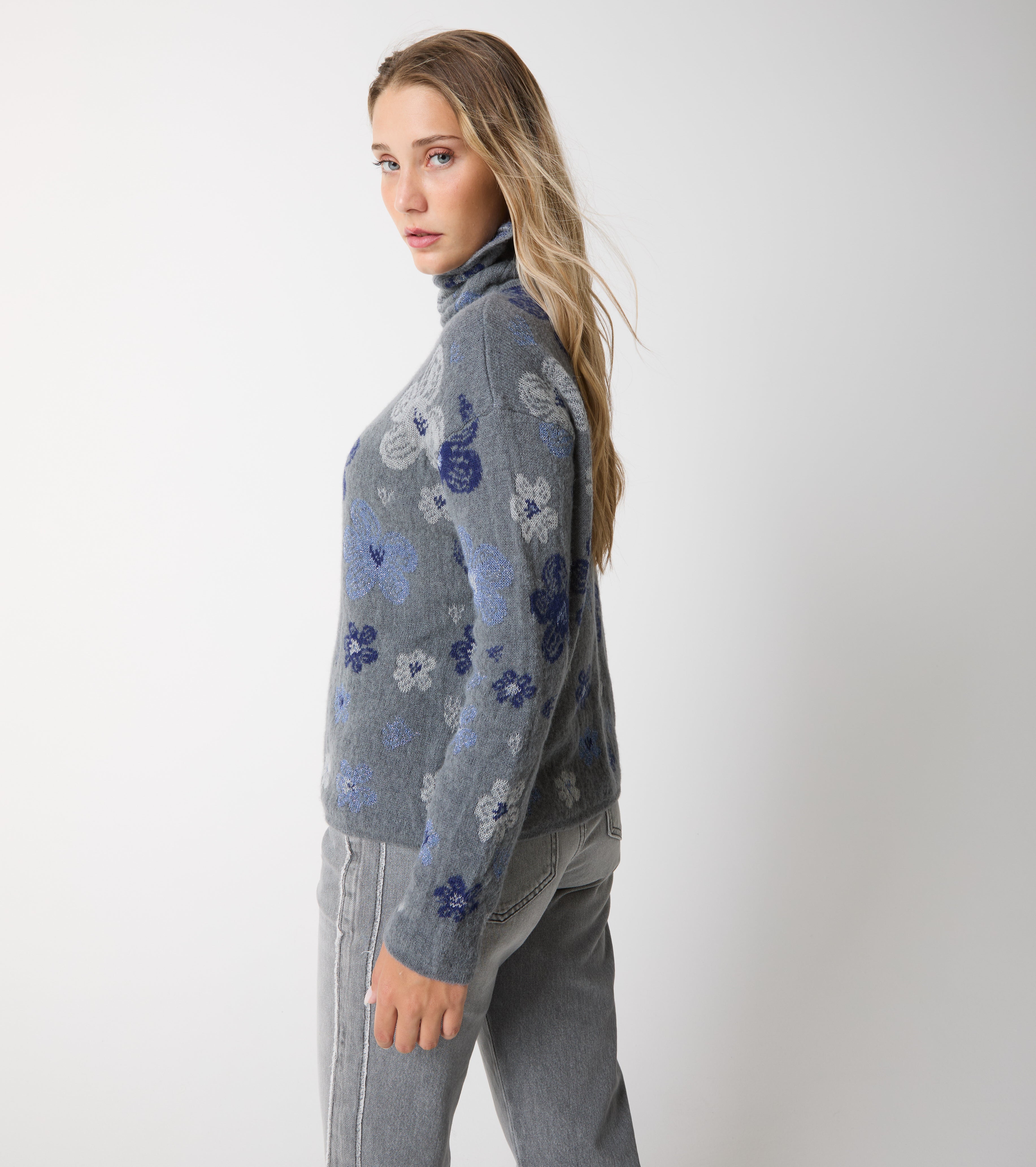 Jacquard-rullekravesweater i alpaka og uld