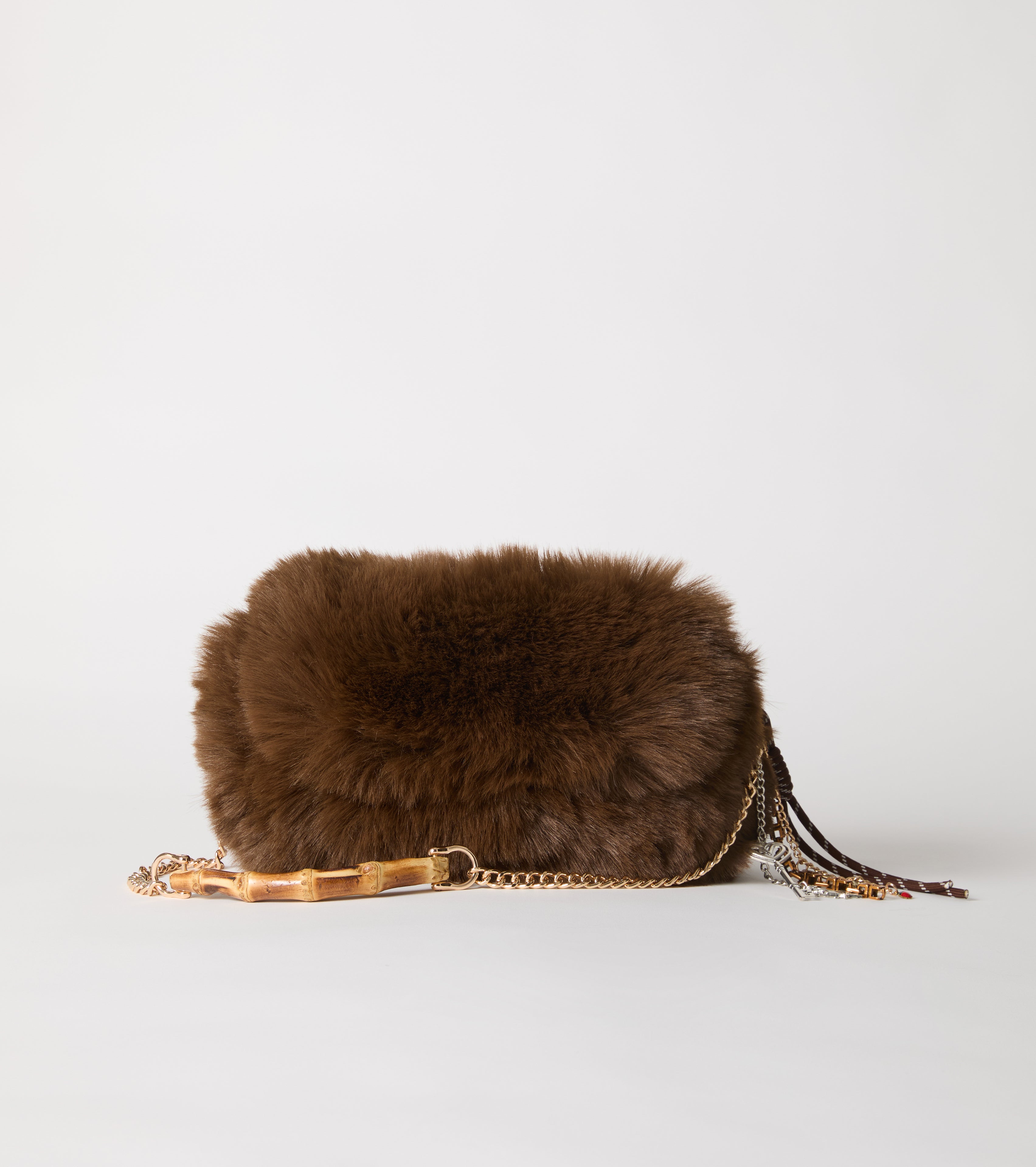 Borsa crossbody in ecopelliccia con catena