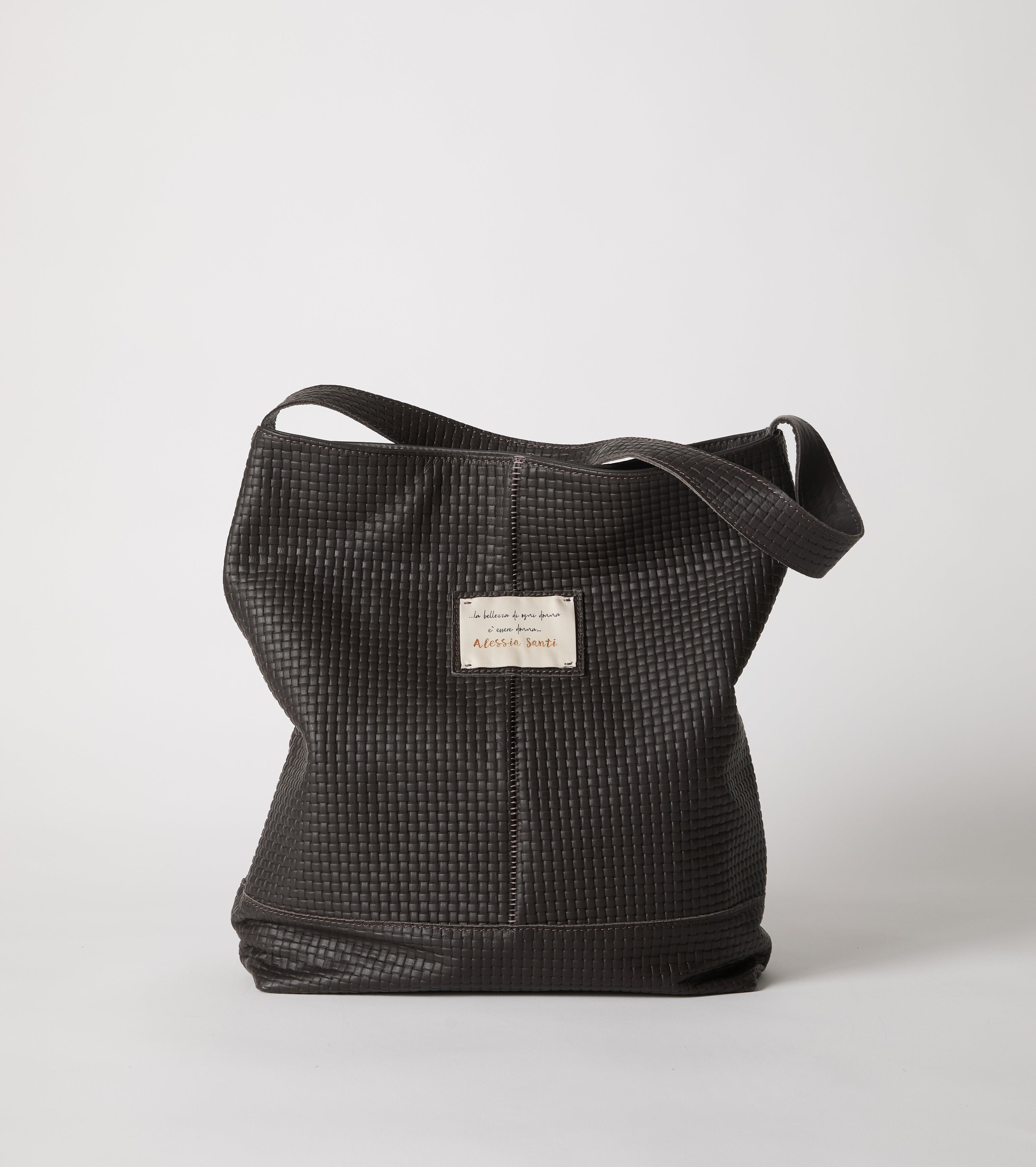 Borsa a secchiello in pelle intrecciata