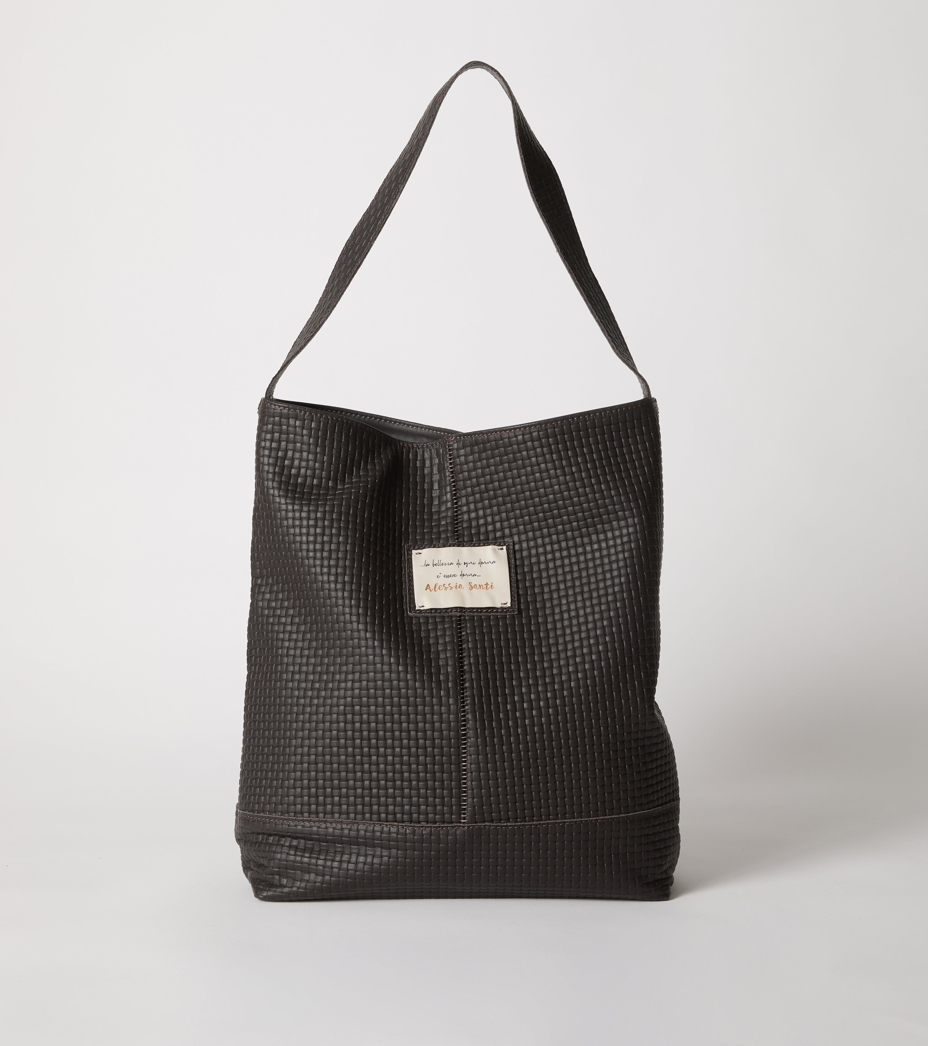 Borsa a secchiello in pelle intrecciata