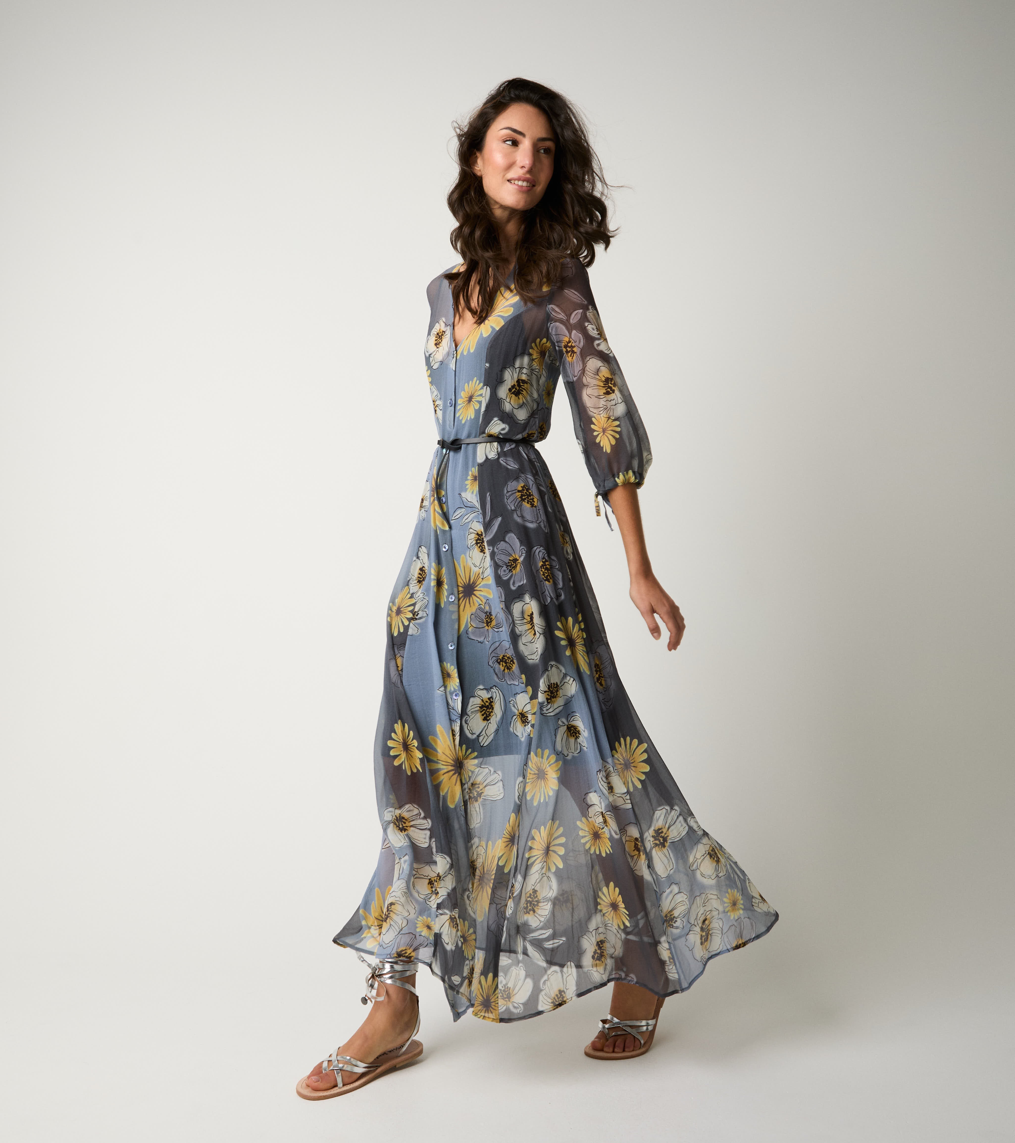 Blue V-neck chemisier dress