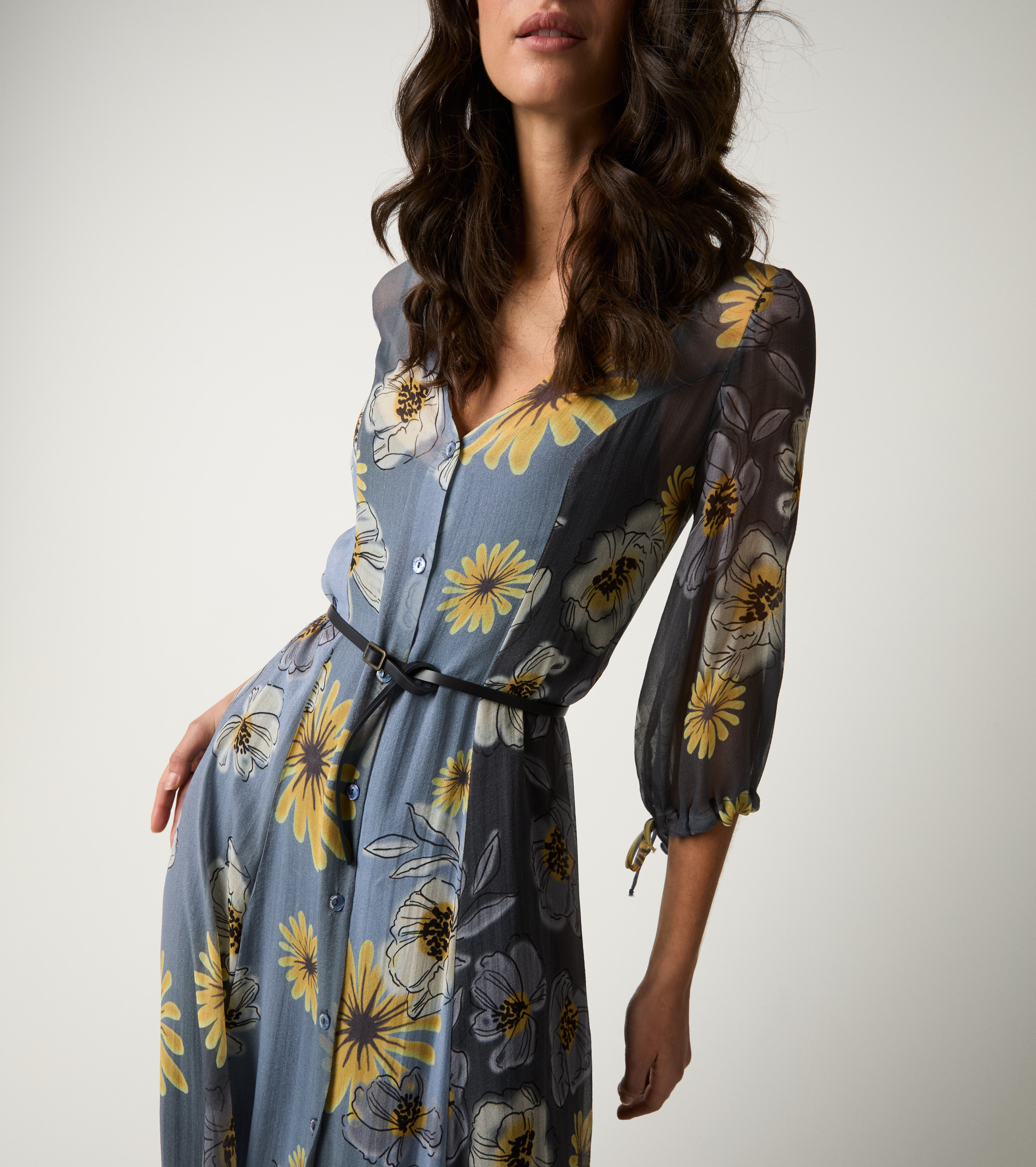 Blue V-neck chemisier dress