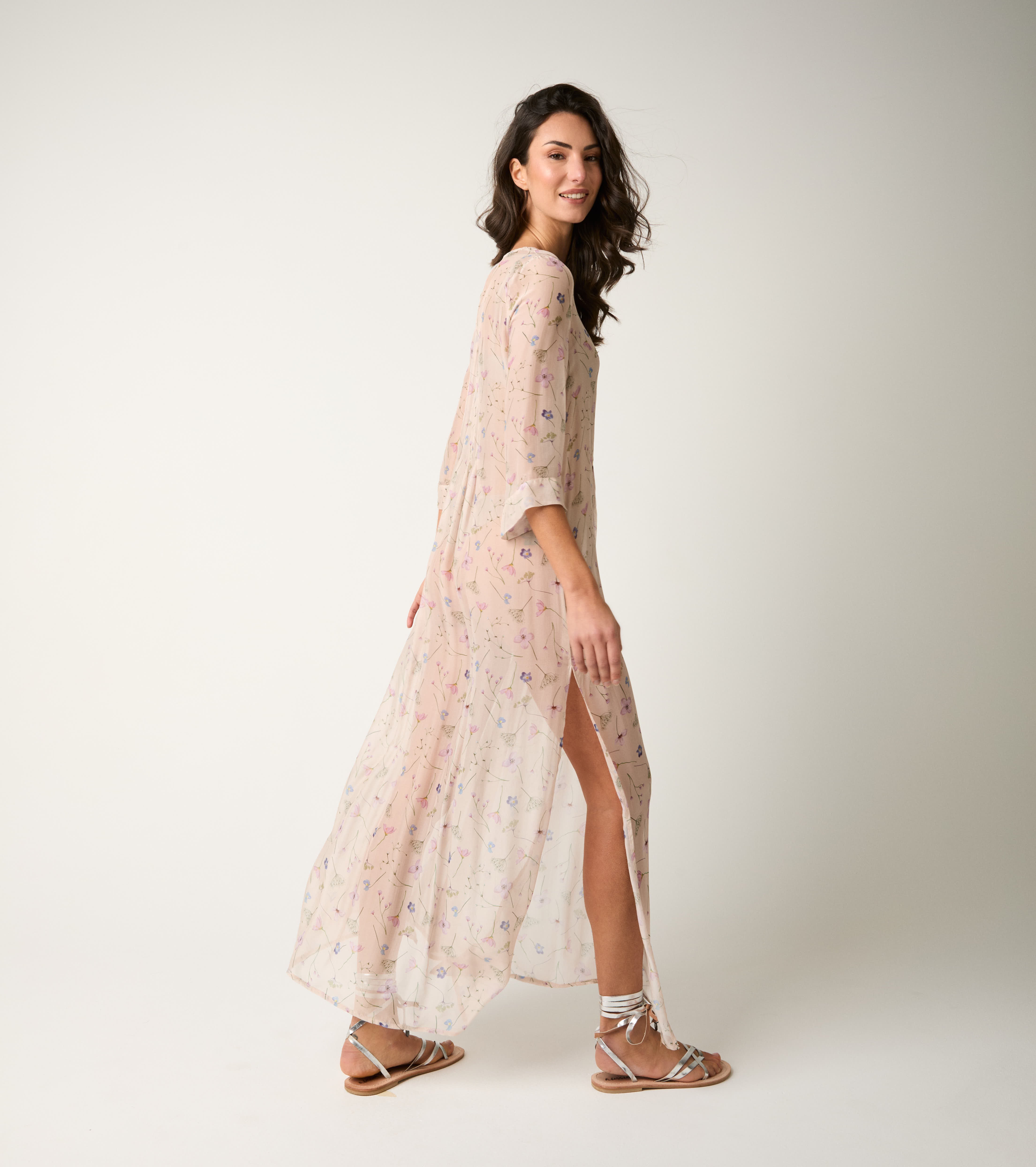Long floral V-neck dress