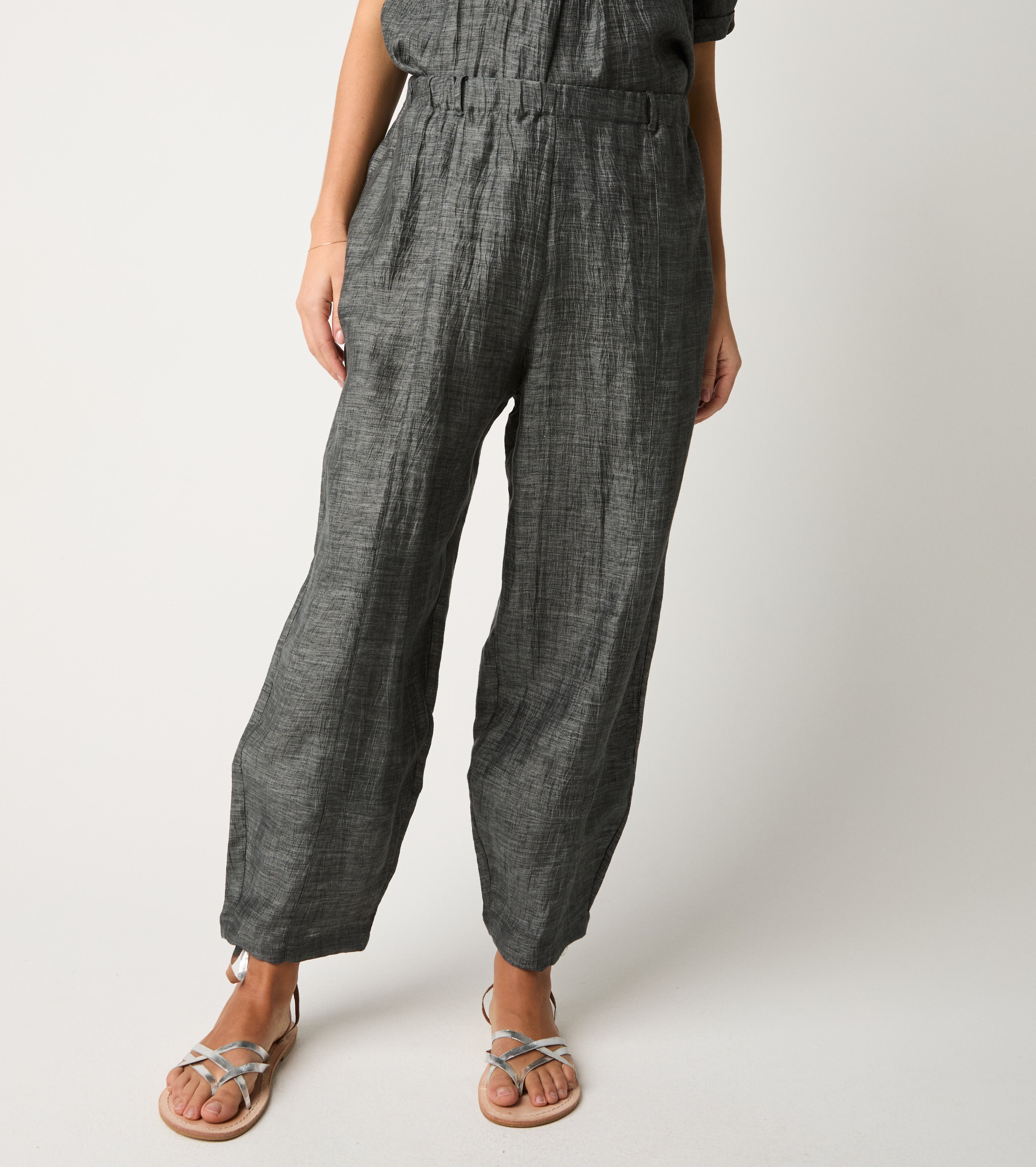 Pantaloni in lino con piega asfalto