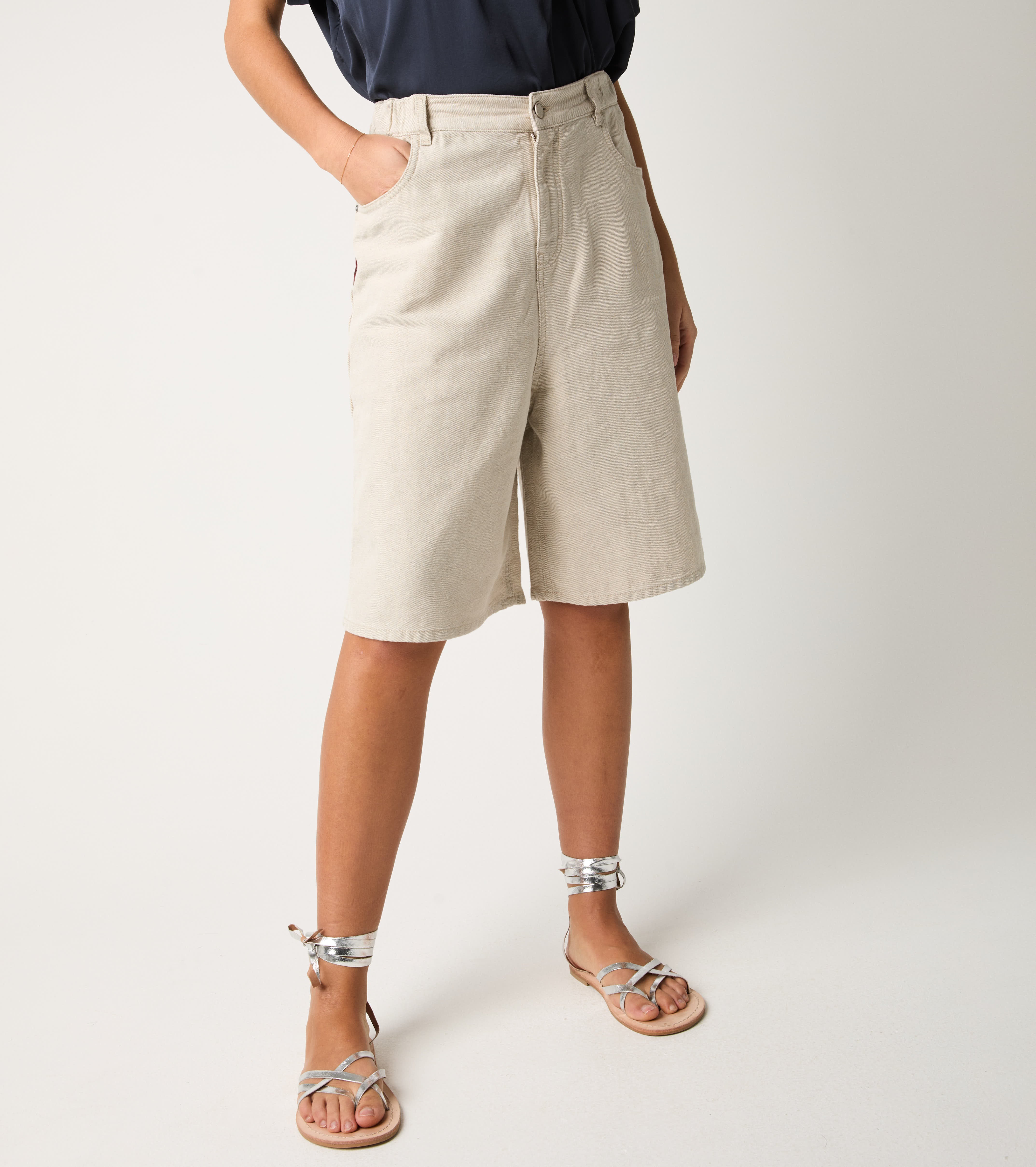 Chantilly denim five-pocket bermuda shorts