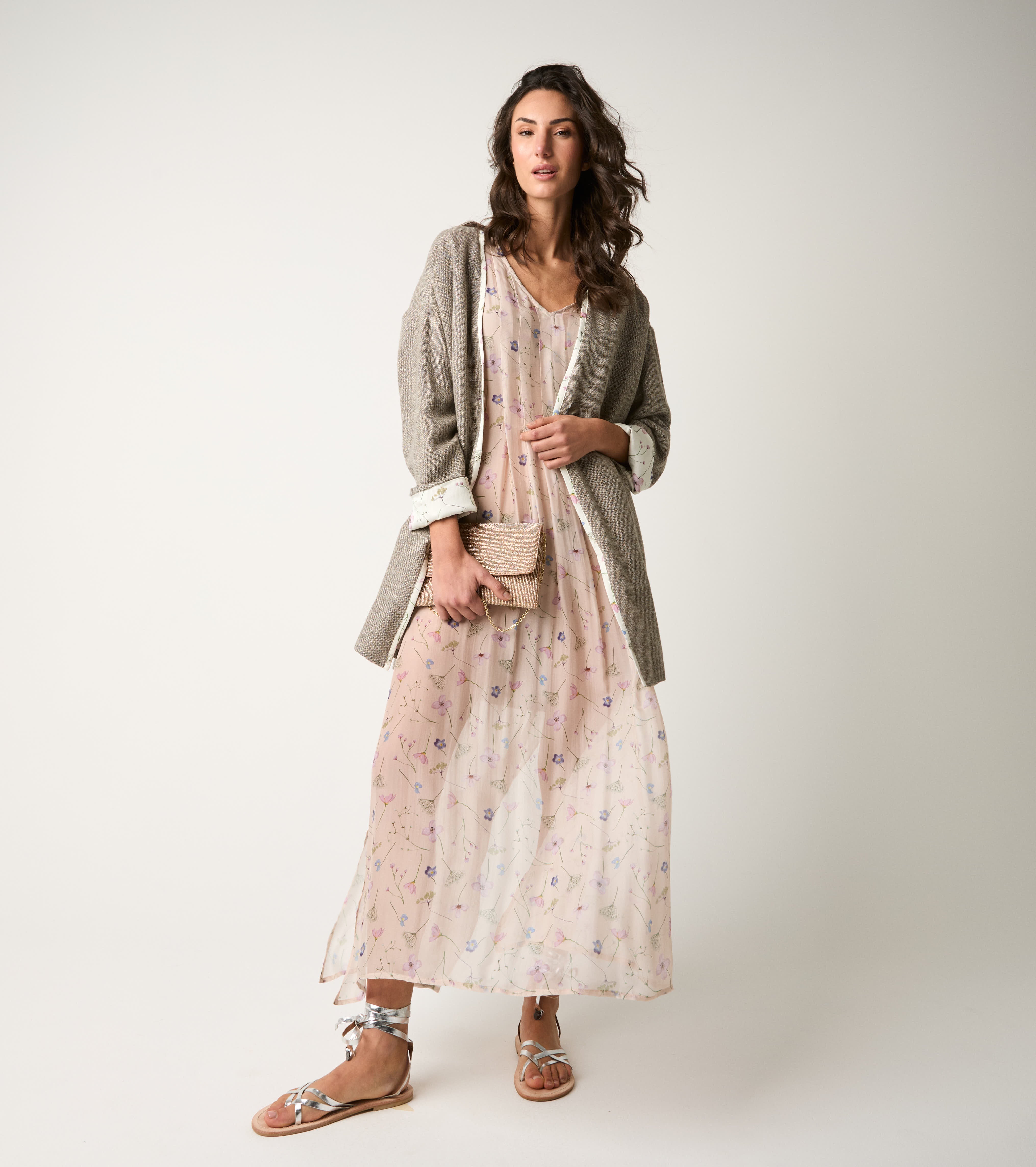 Turtledove V-neck linen blend coat