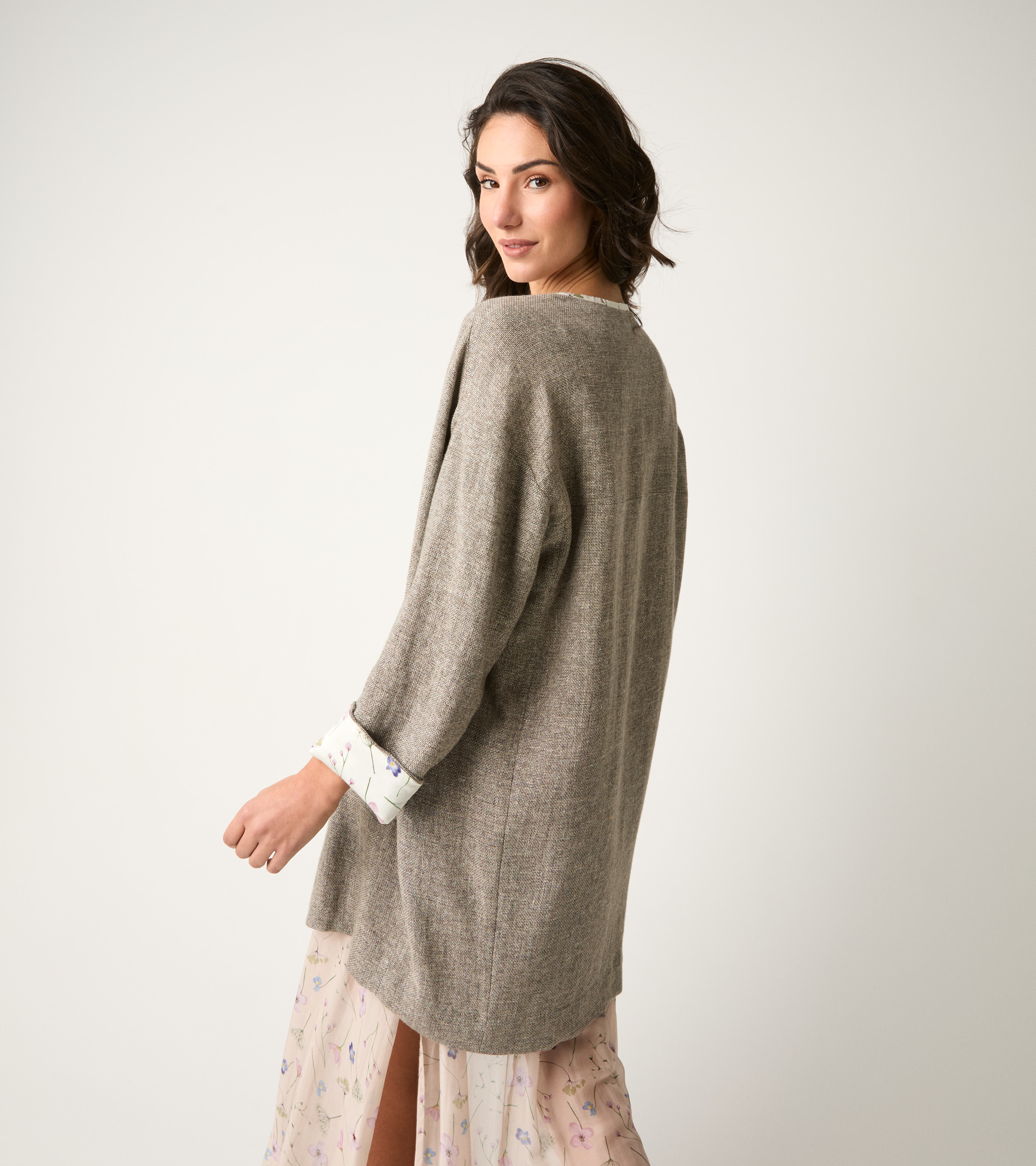 Turtledove V-neck linen blend coat