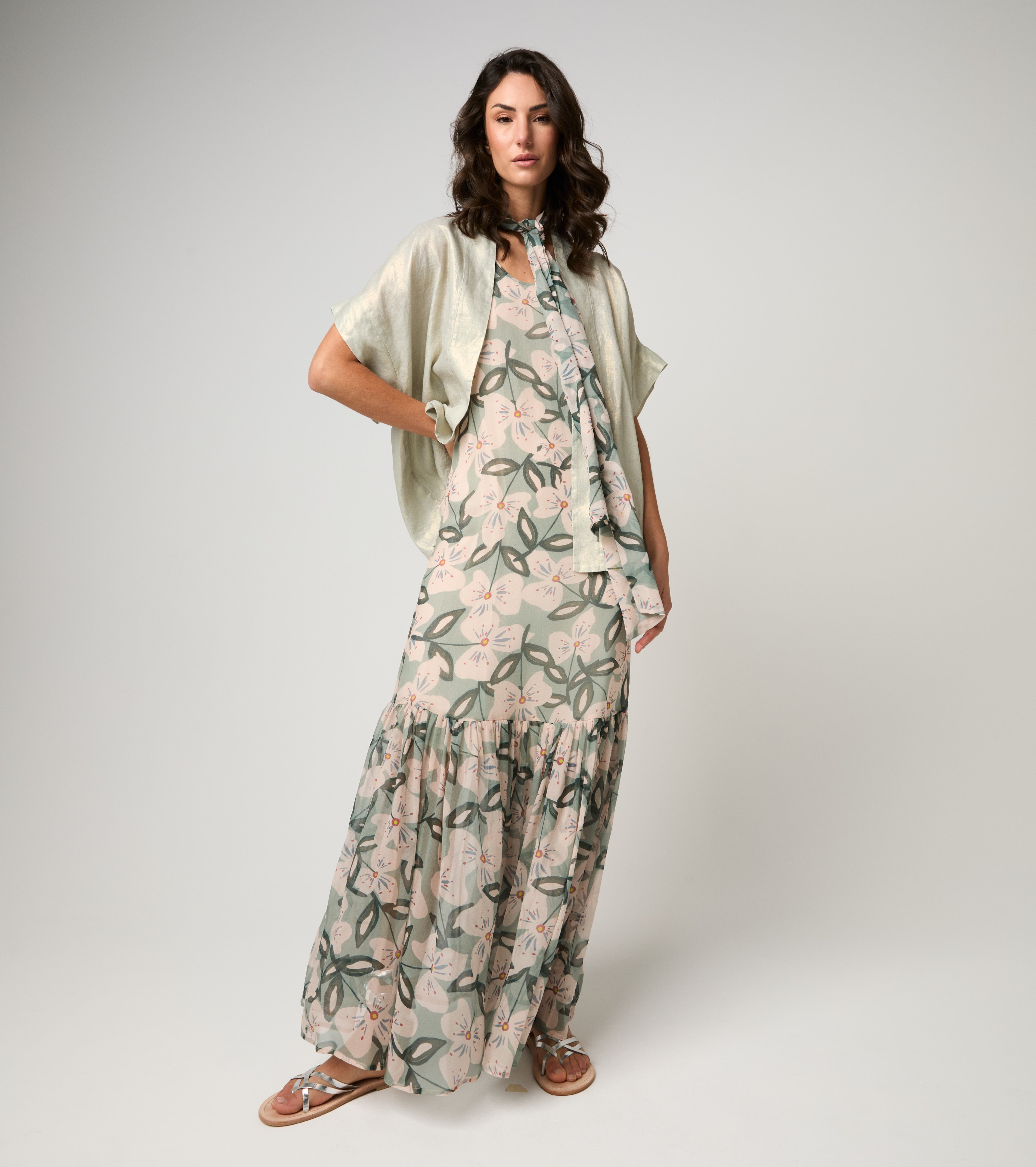 Kimono jacket with short sleeves sage
