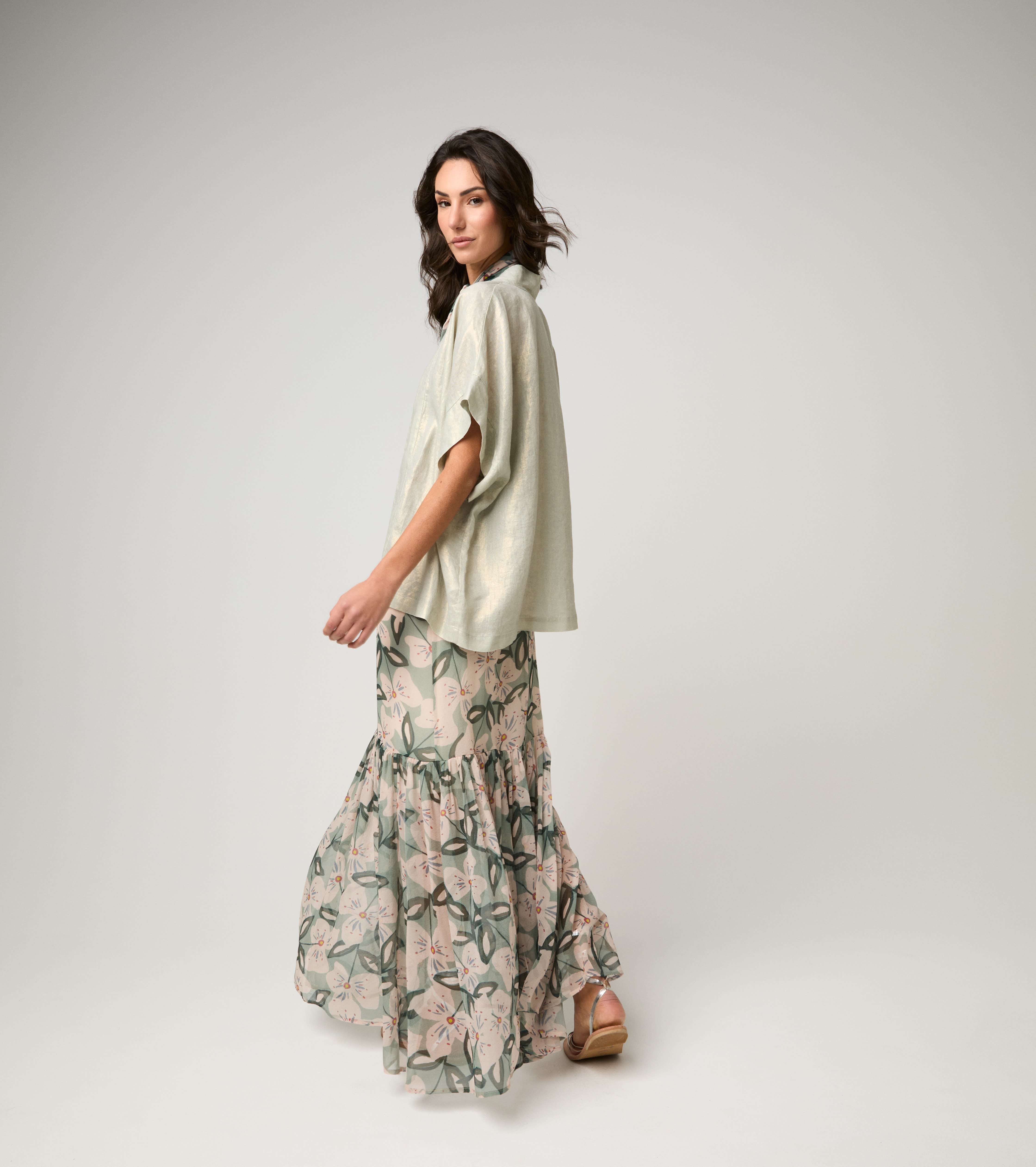Kimono jacket with short sleeves sage