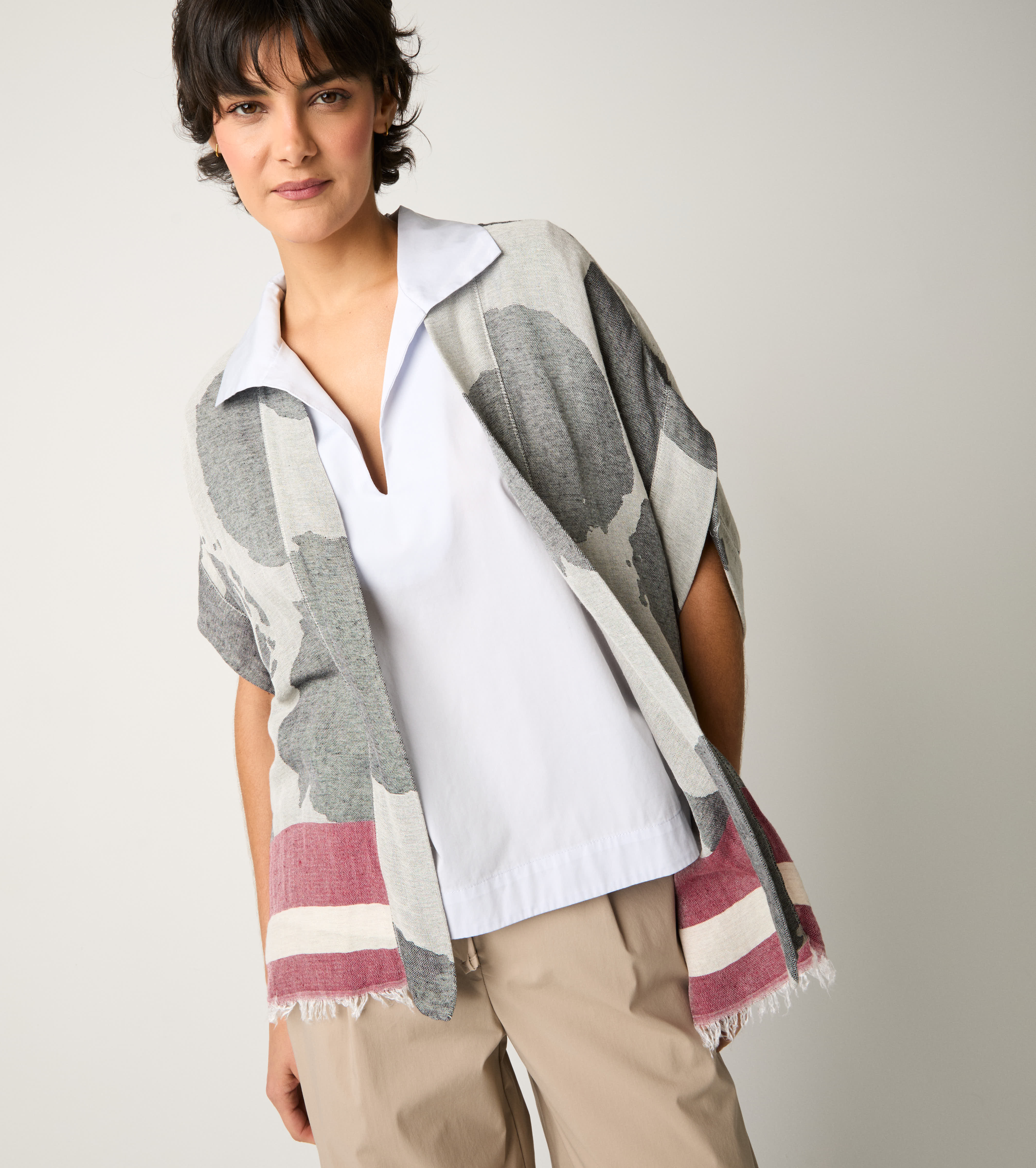 Giacca kimono in cotone jacquard sabbia