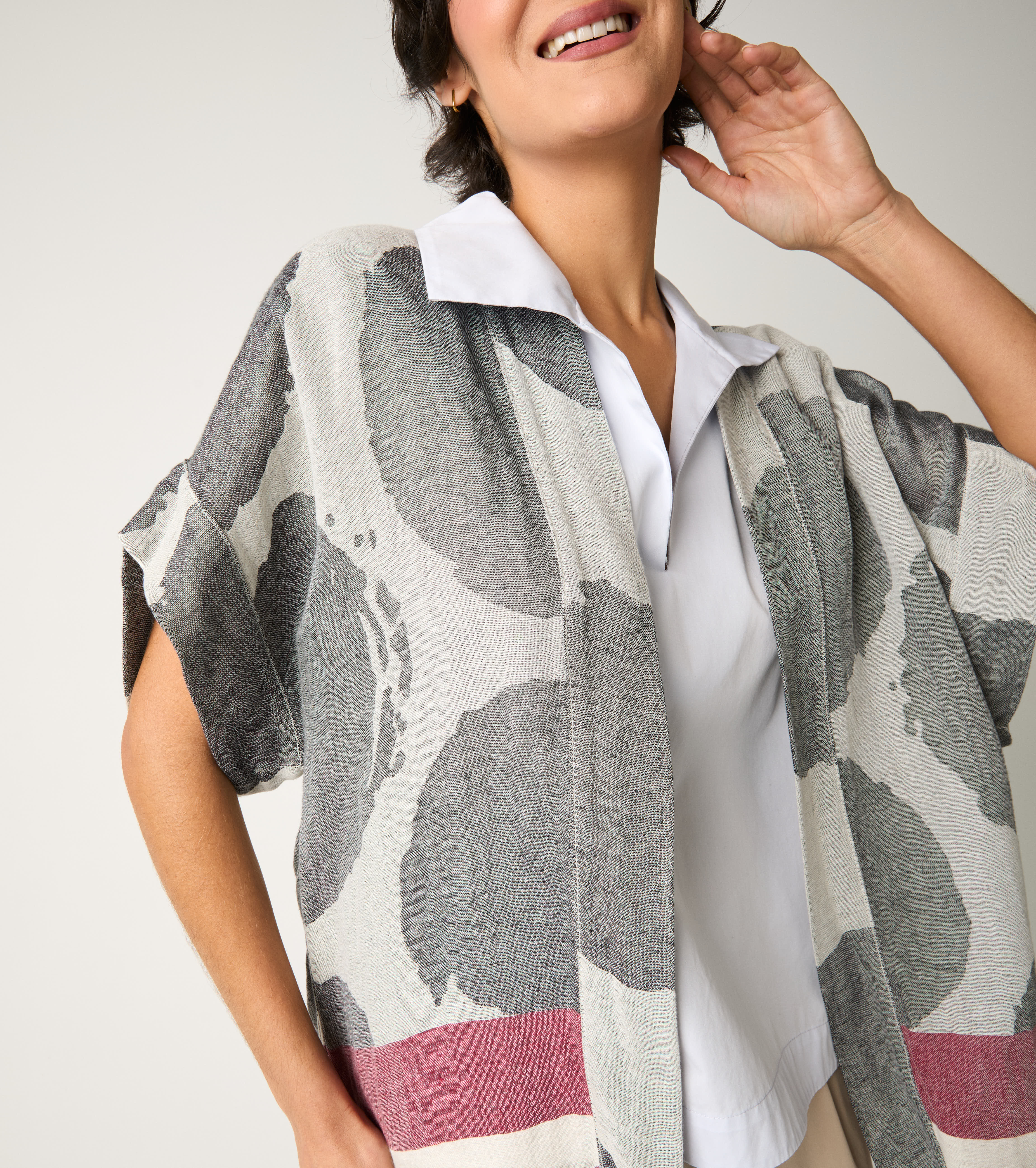 Giacca kimono in cotone jacquard sabbia