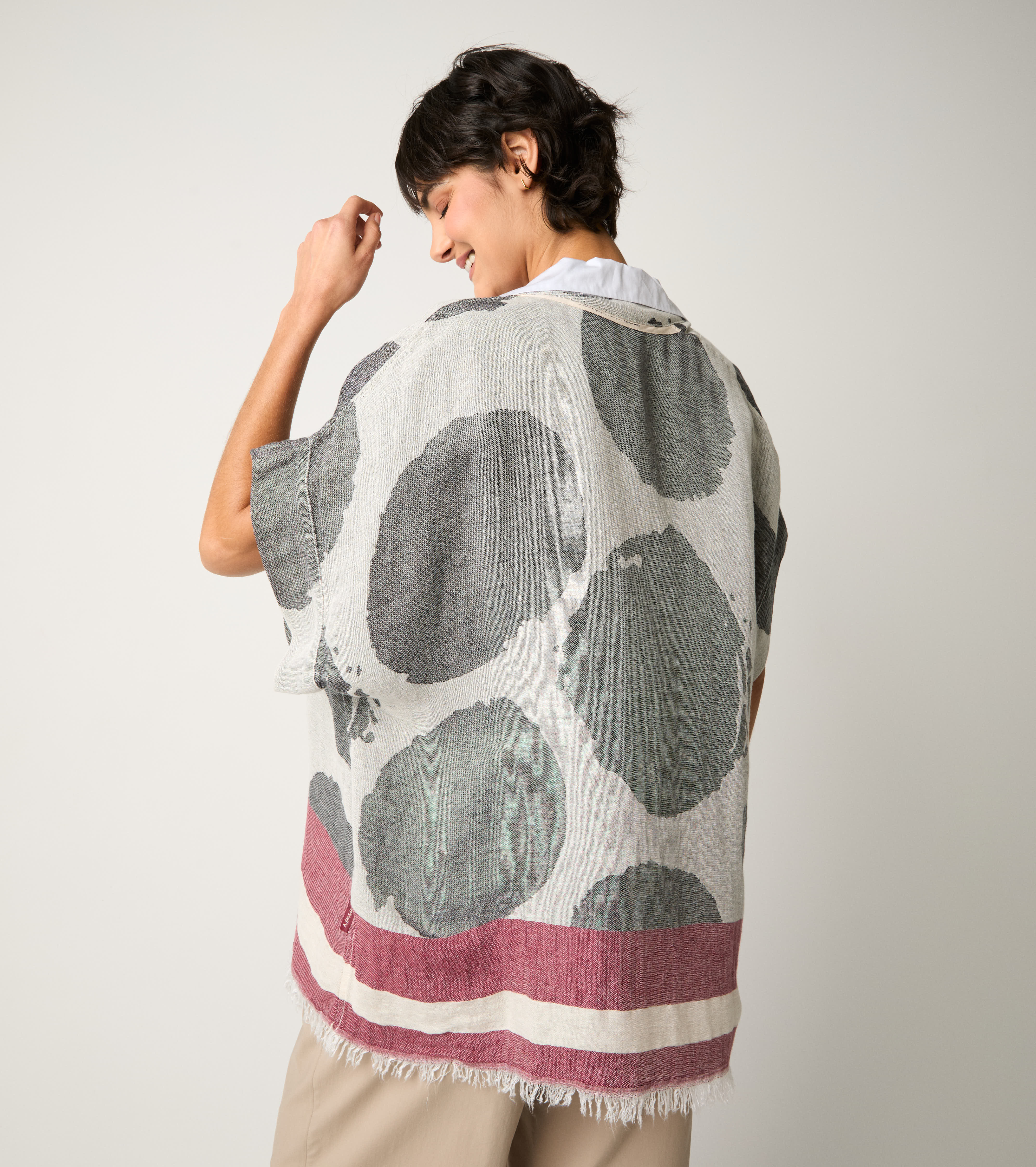Giacca kimono in cotone jacquard sabbia
