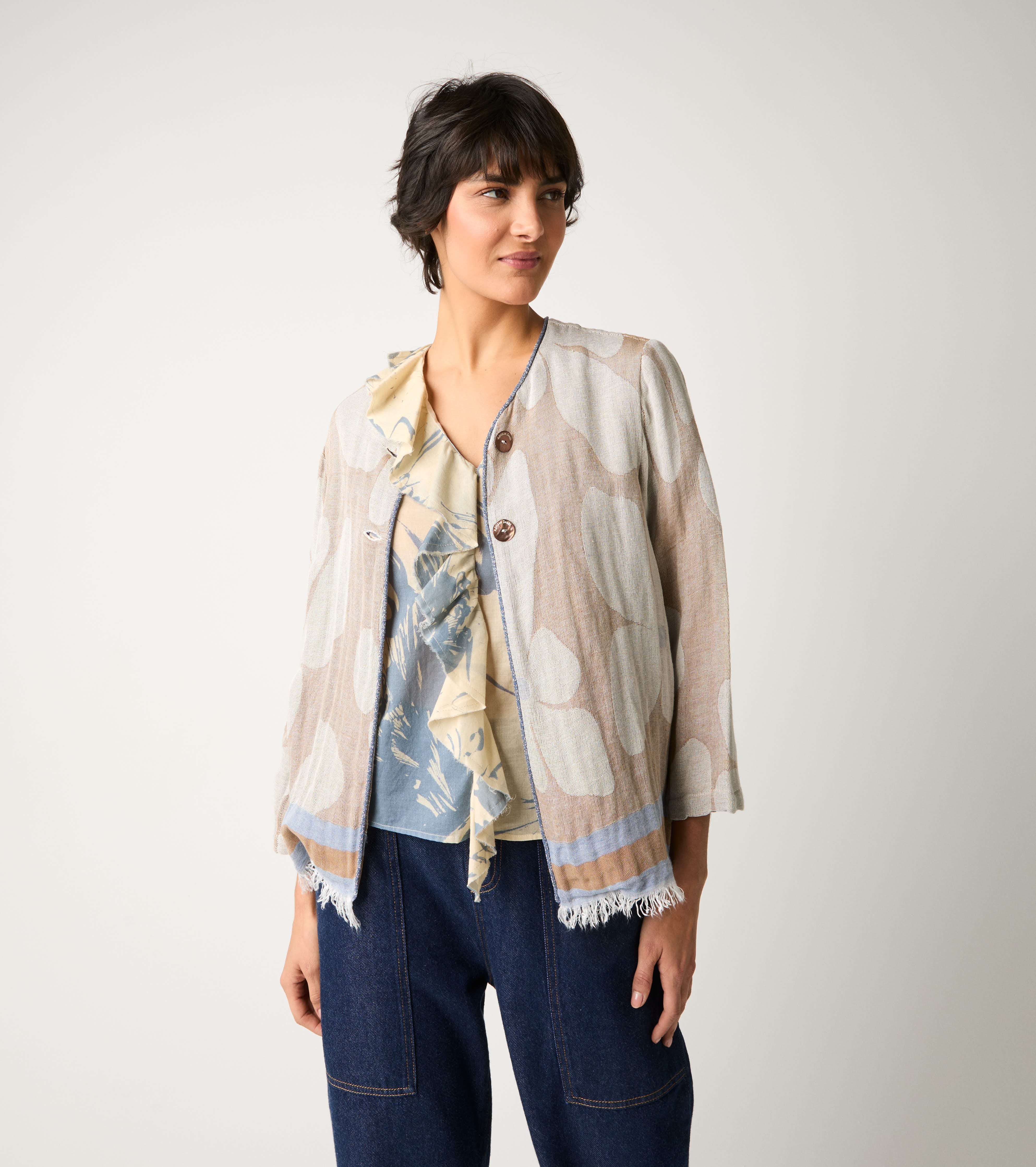 Giacca in cotone jacquard camoscio