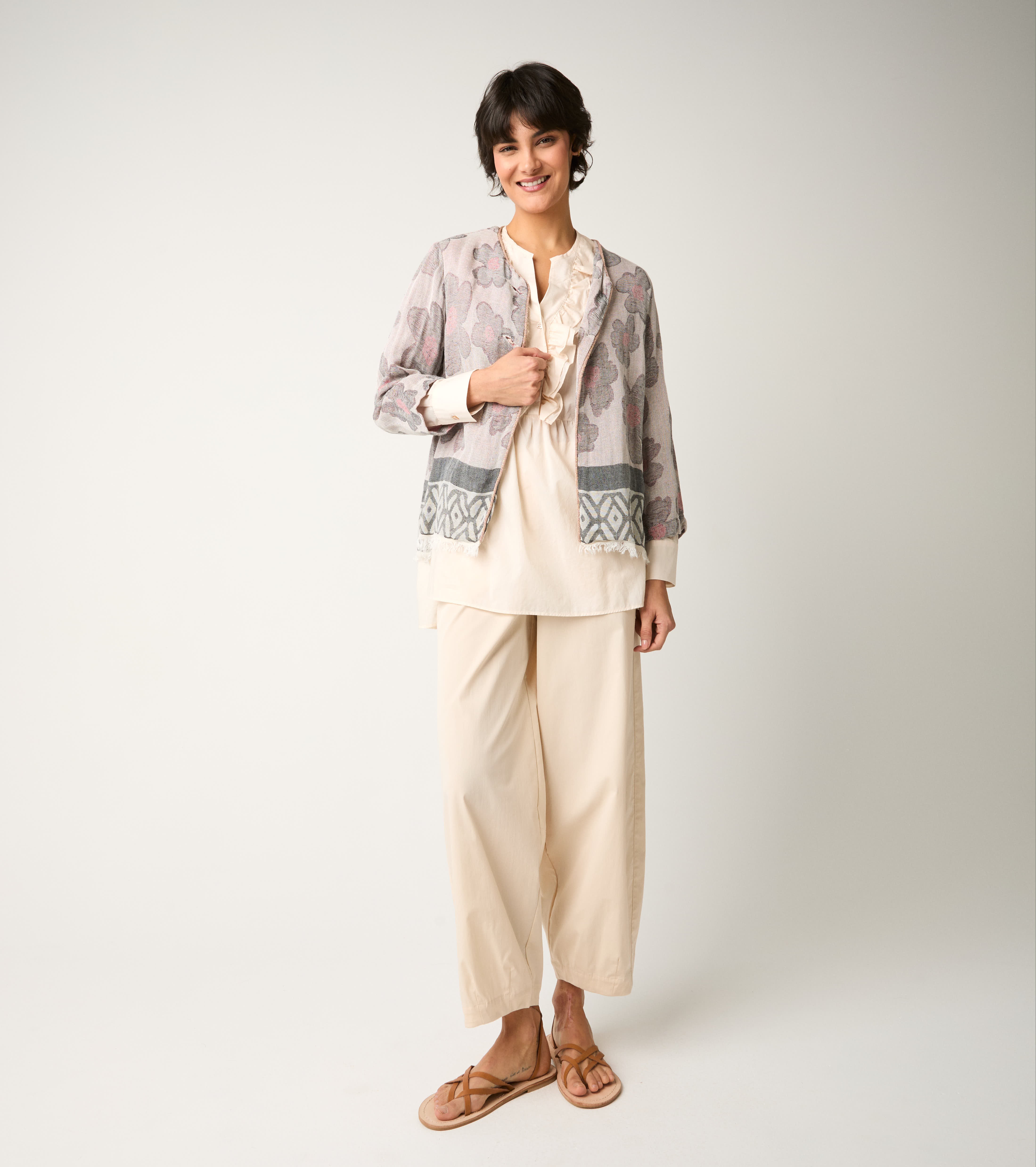 Giacca jacquard con bottoni sabbia