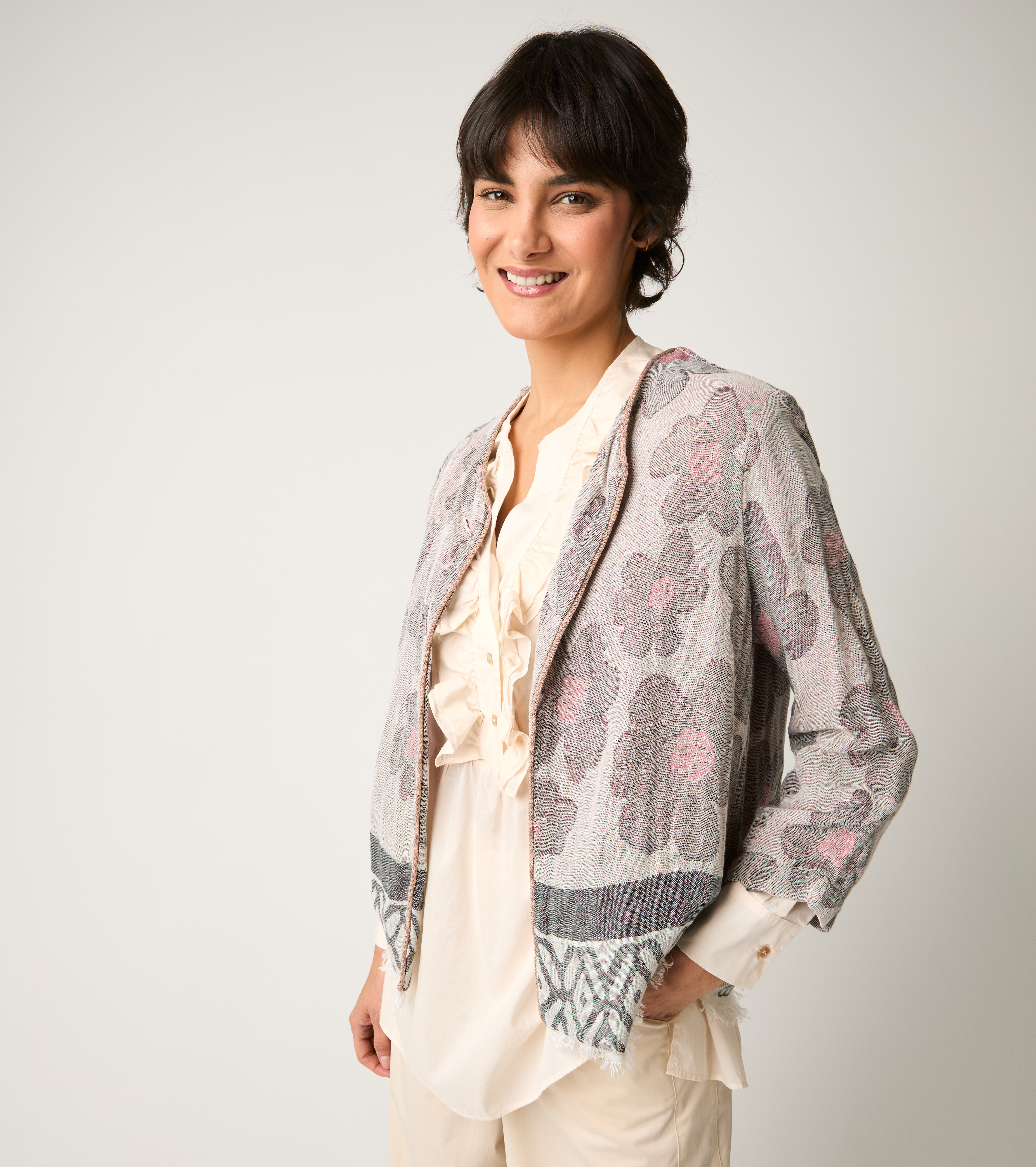 Giacca jacquard con bottoni sabbia