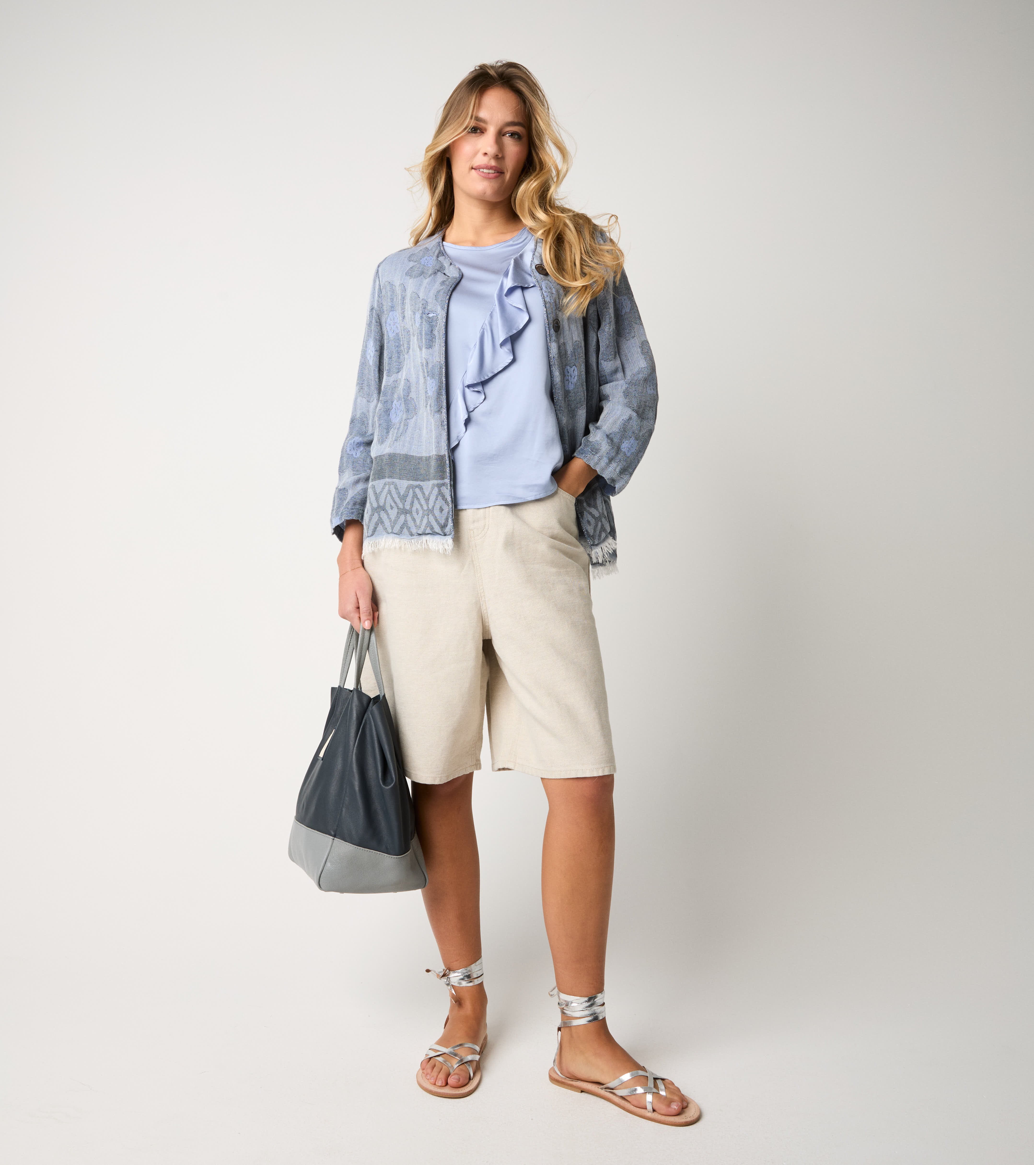 Giacca jacquard con bottoni jeans
