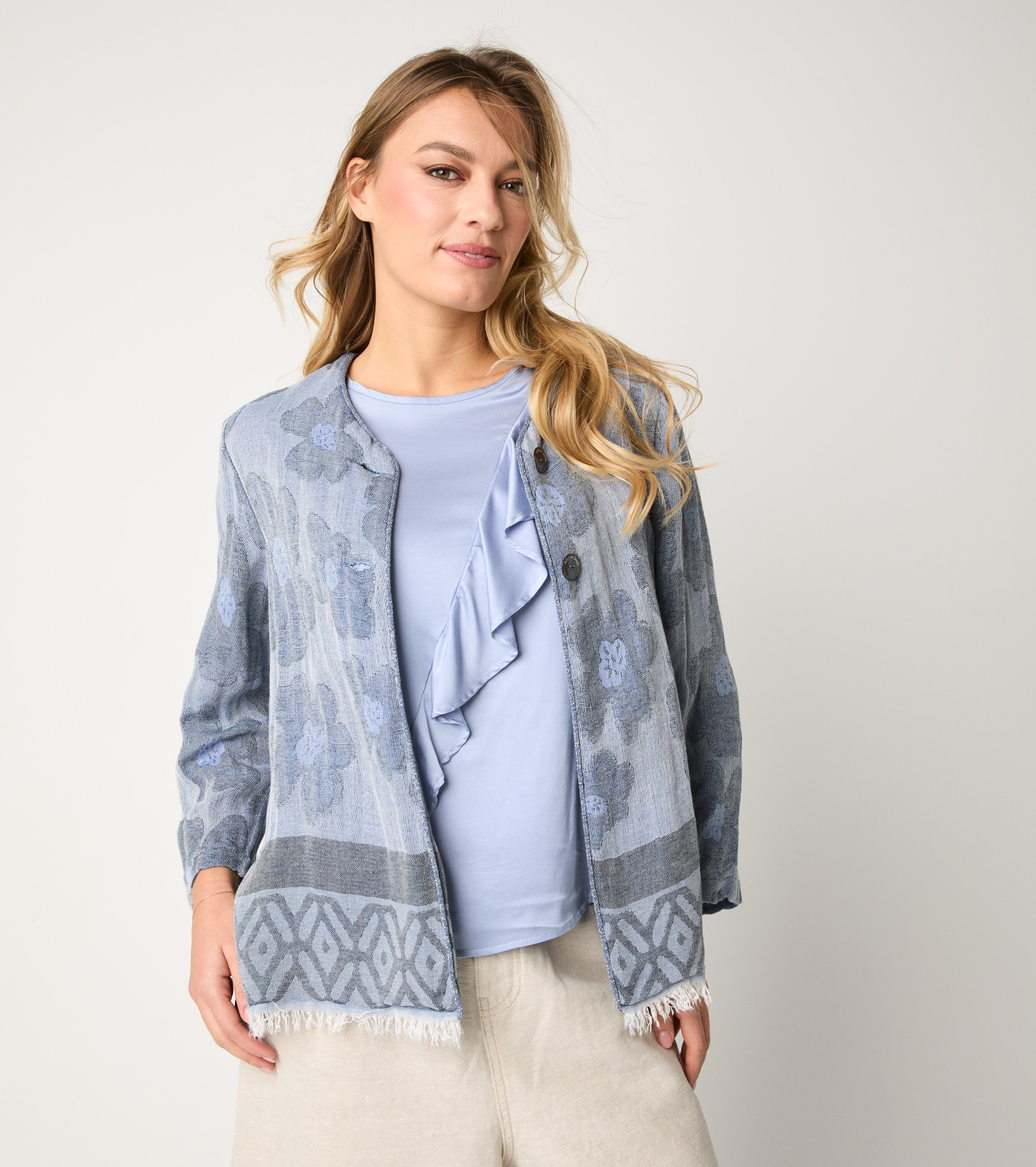 Giacca jacquard con bottoni jeans