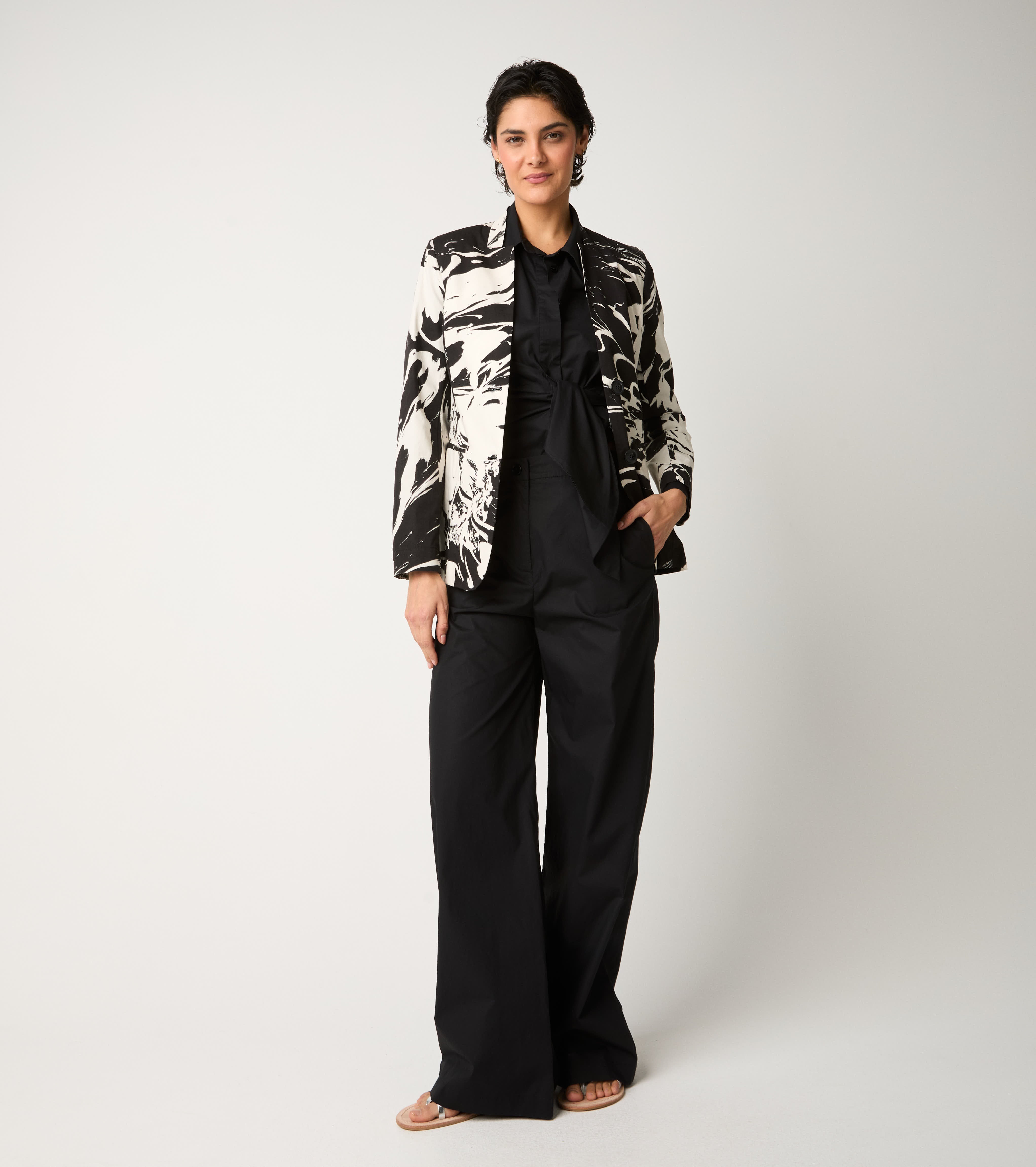 Blazer monopetto con stampa nero