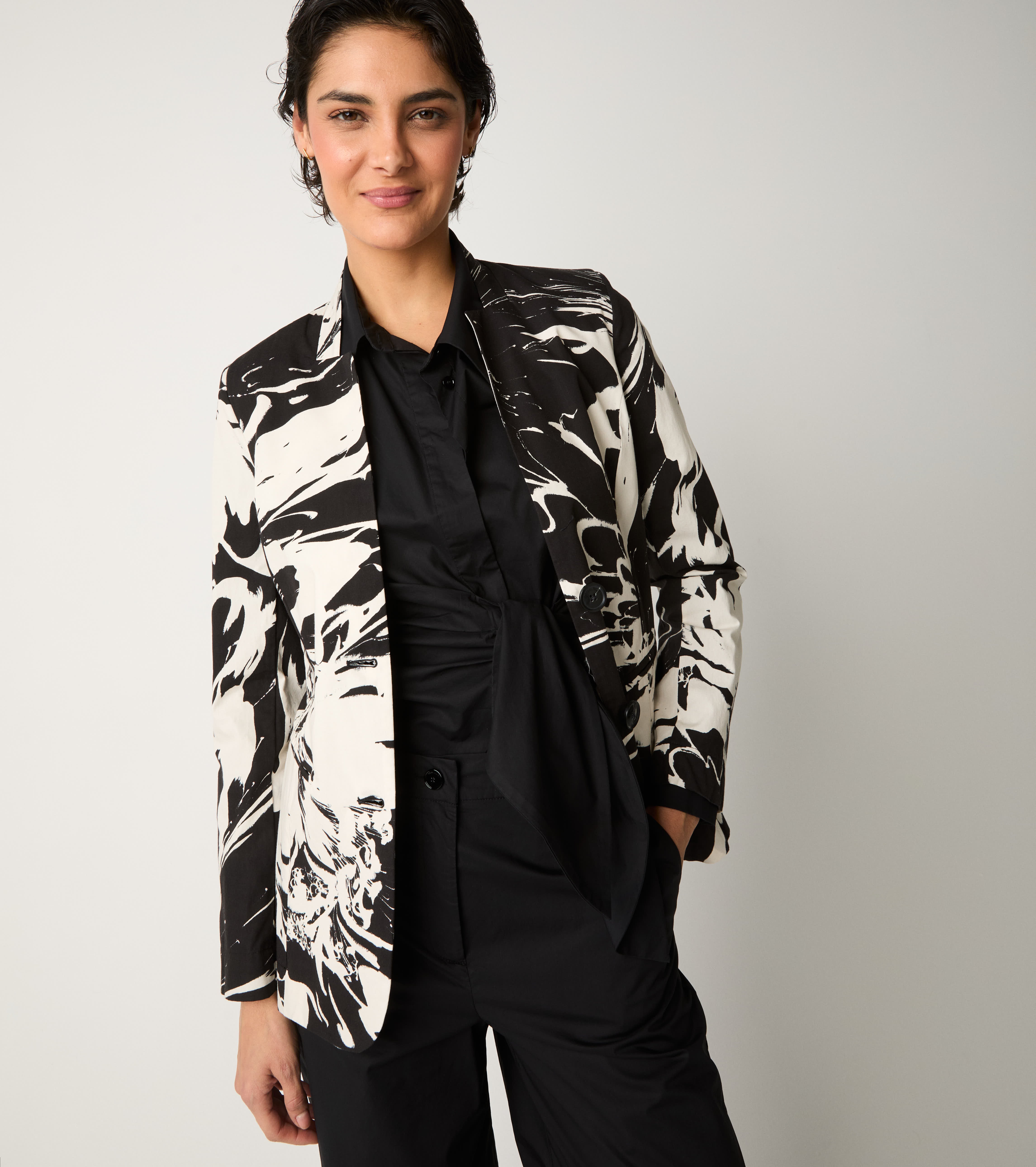 Blazer monopetto con stampa nero
