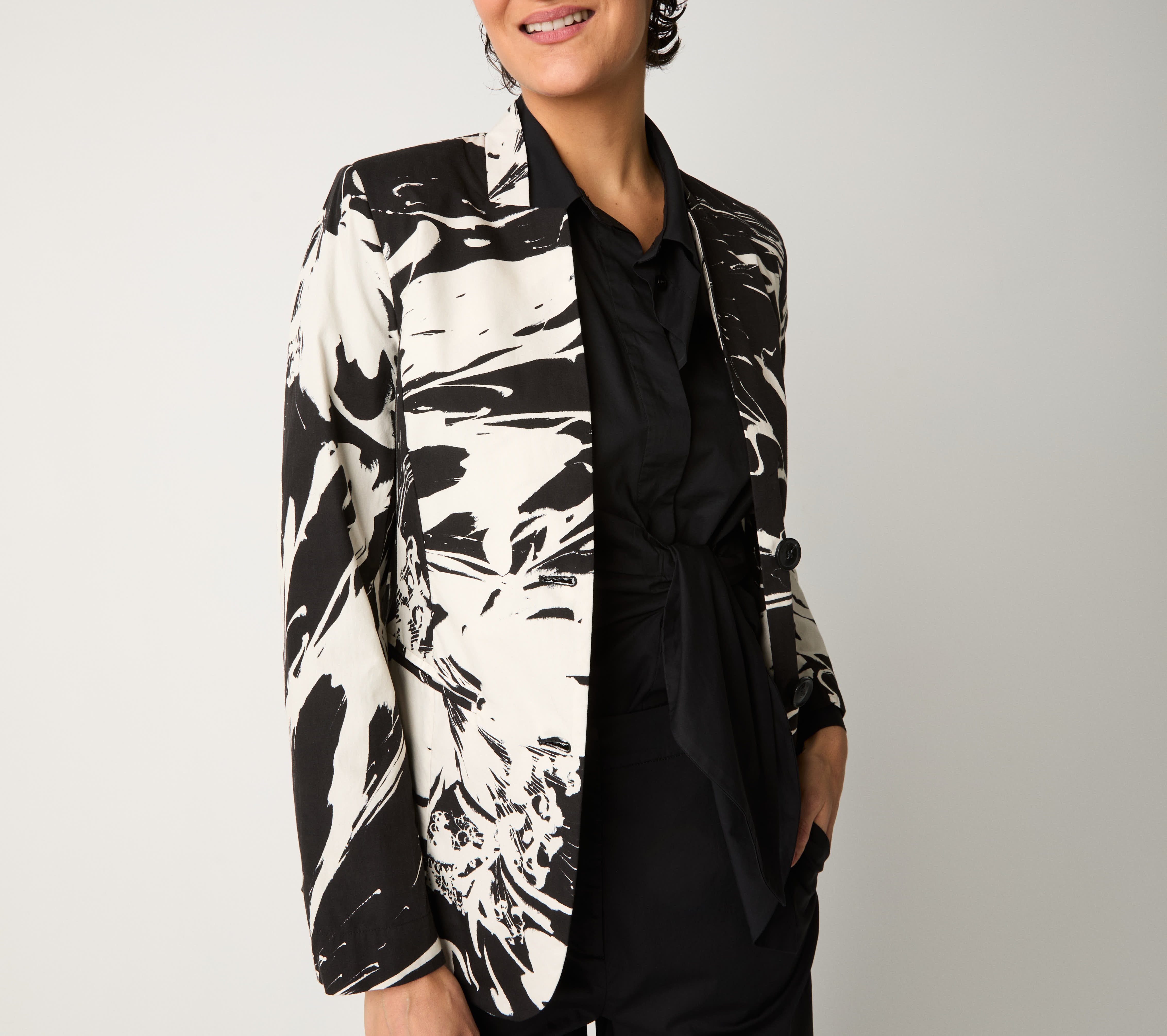 Blazer monopetto con stampa nero