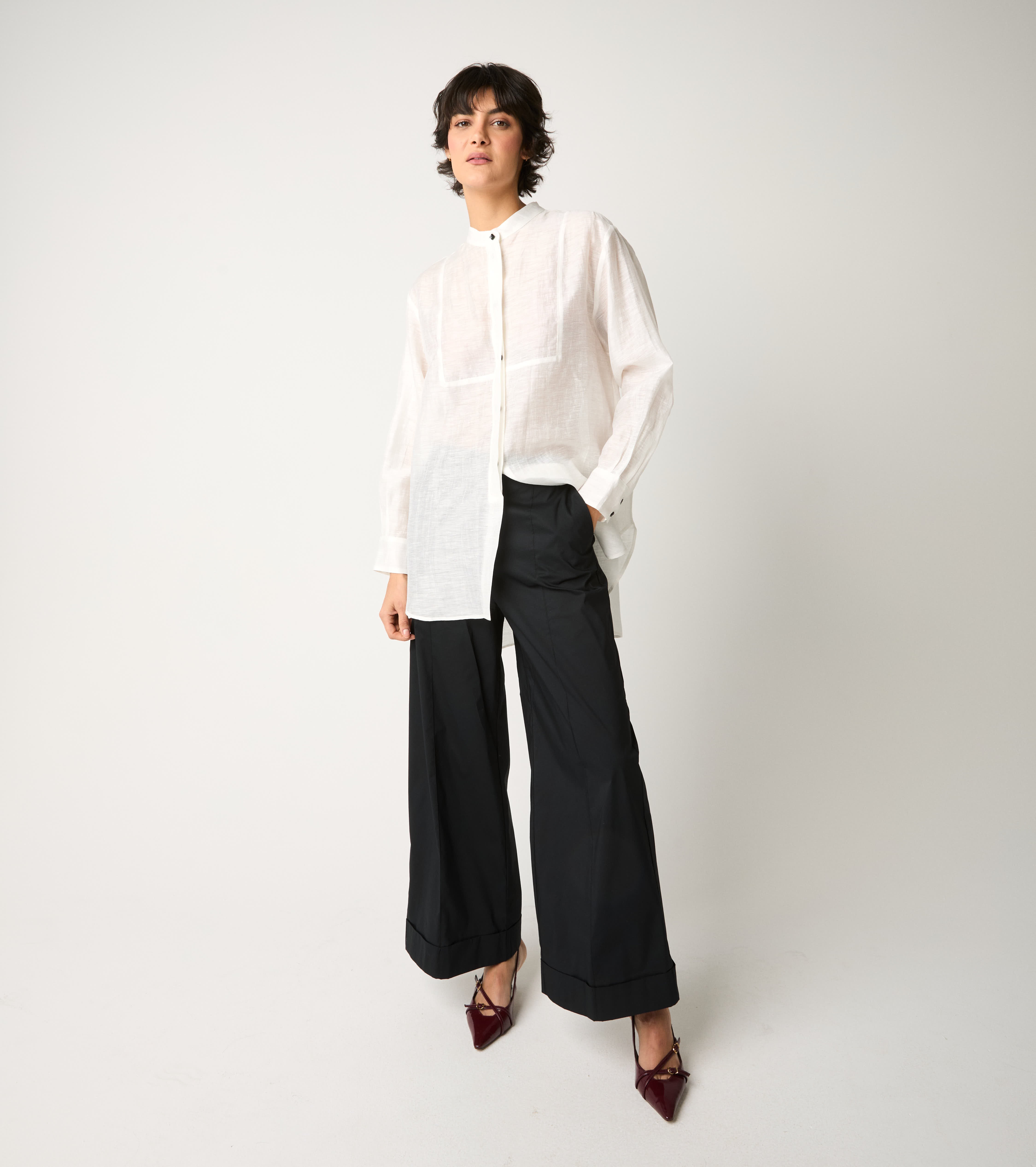Camicia con collo alla coreana naturale