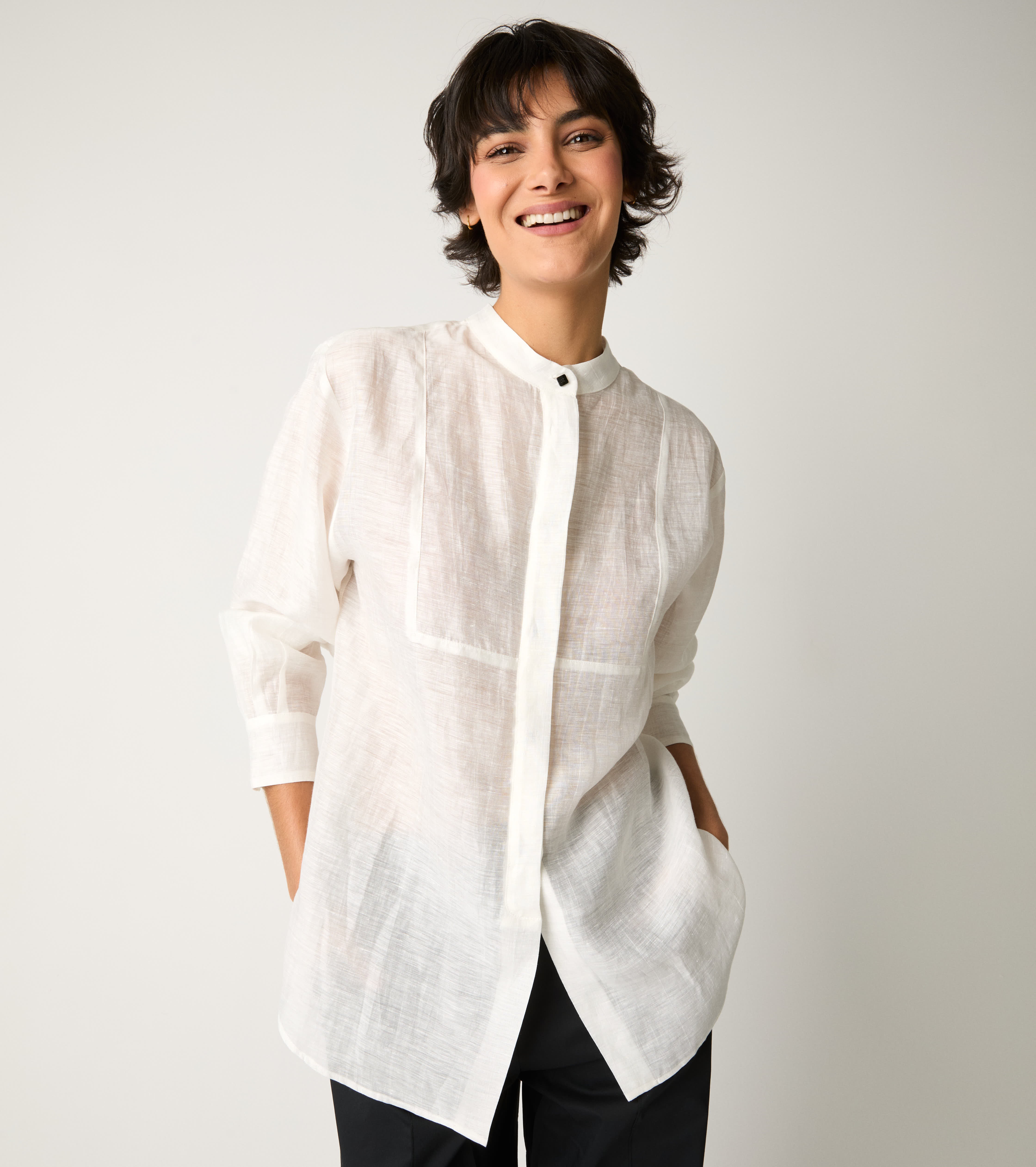 Camicia con collo alla coreana naturale