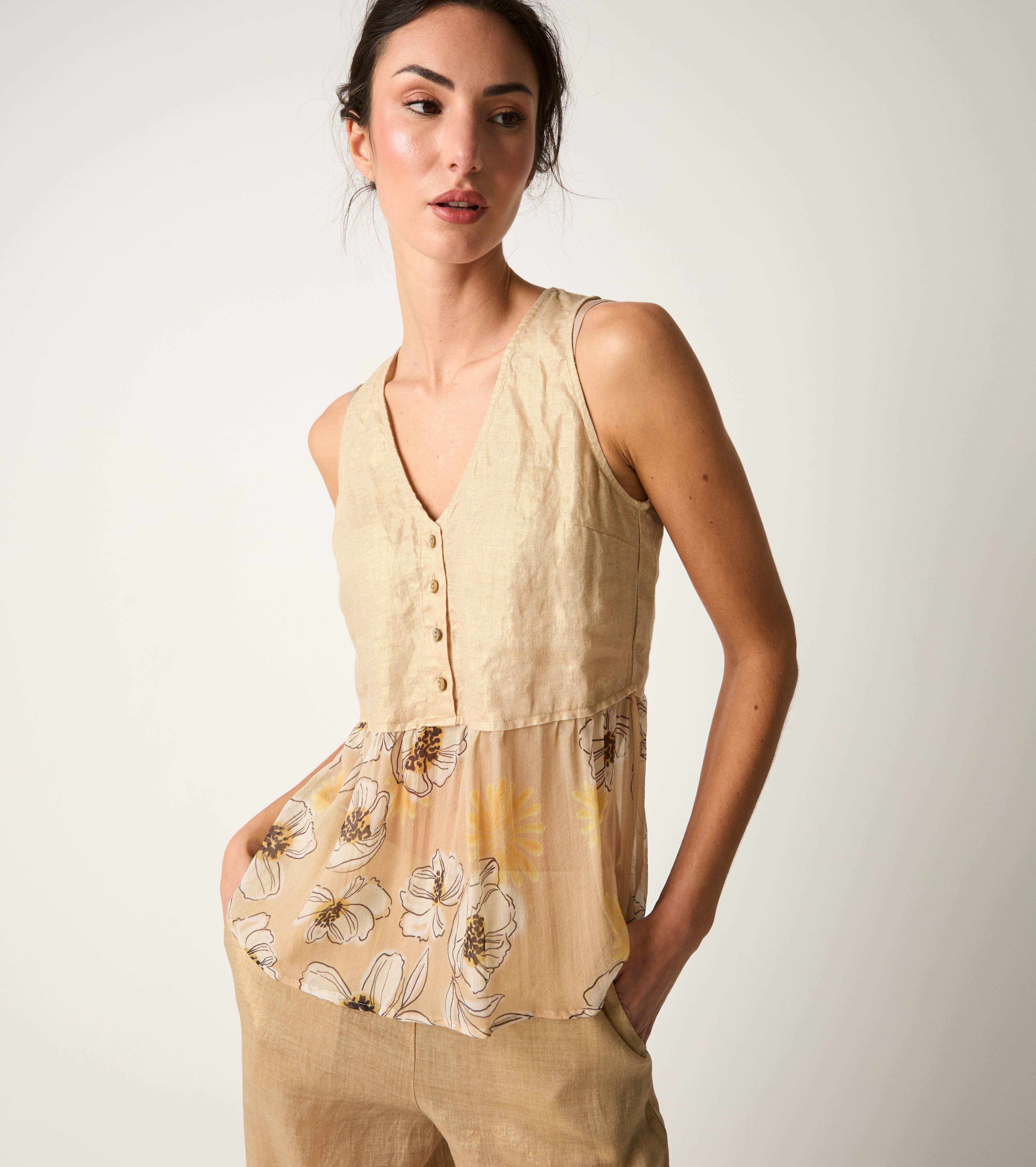 Gold floral print top