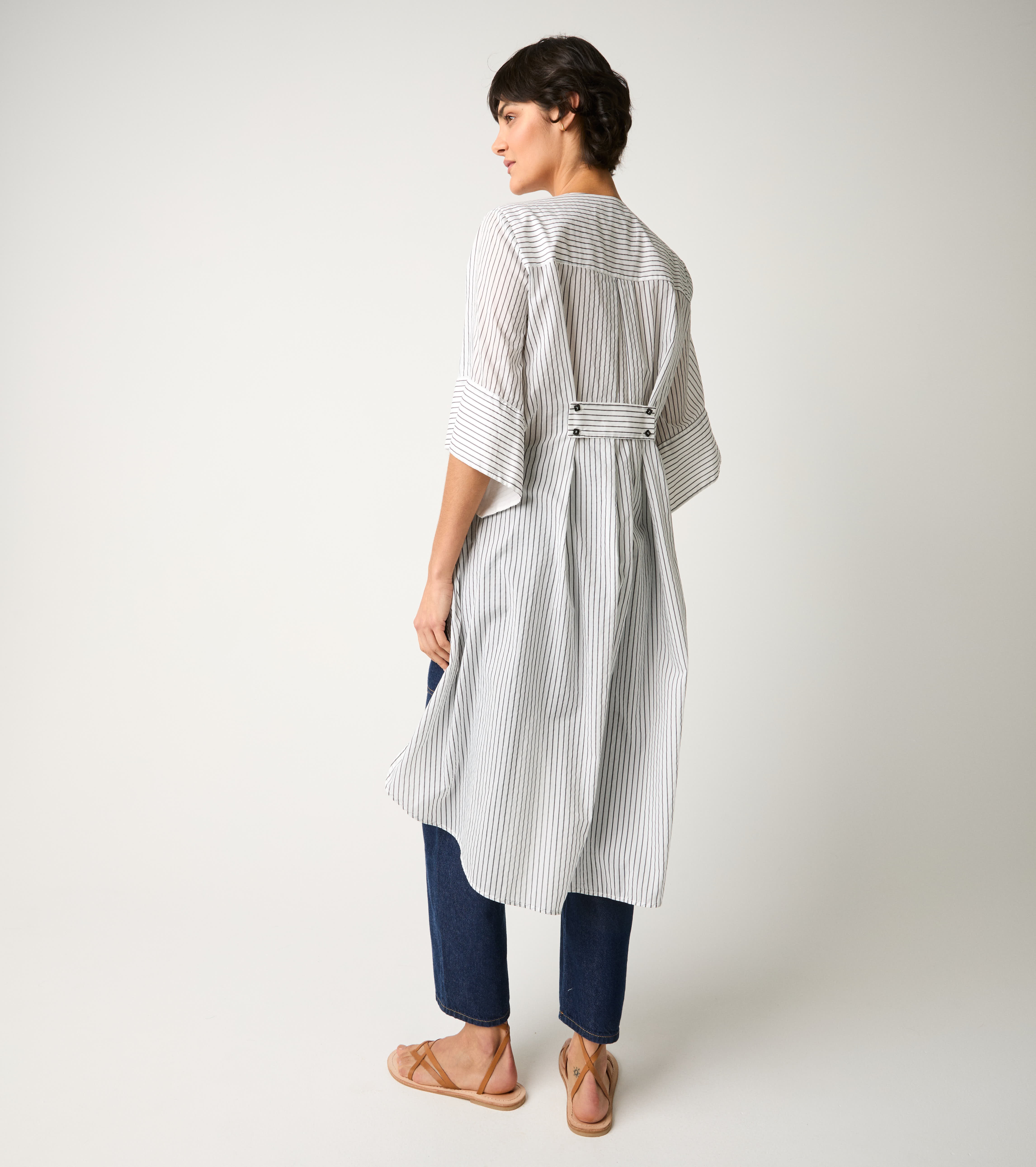 Camicia lunga a righe con spacchi  bianco