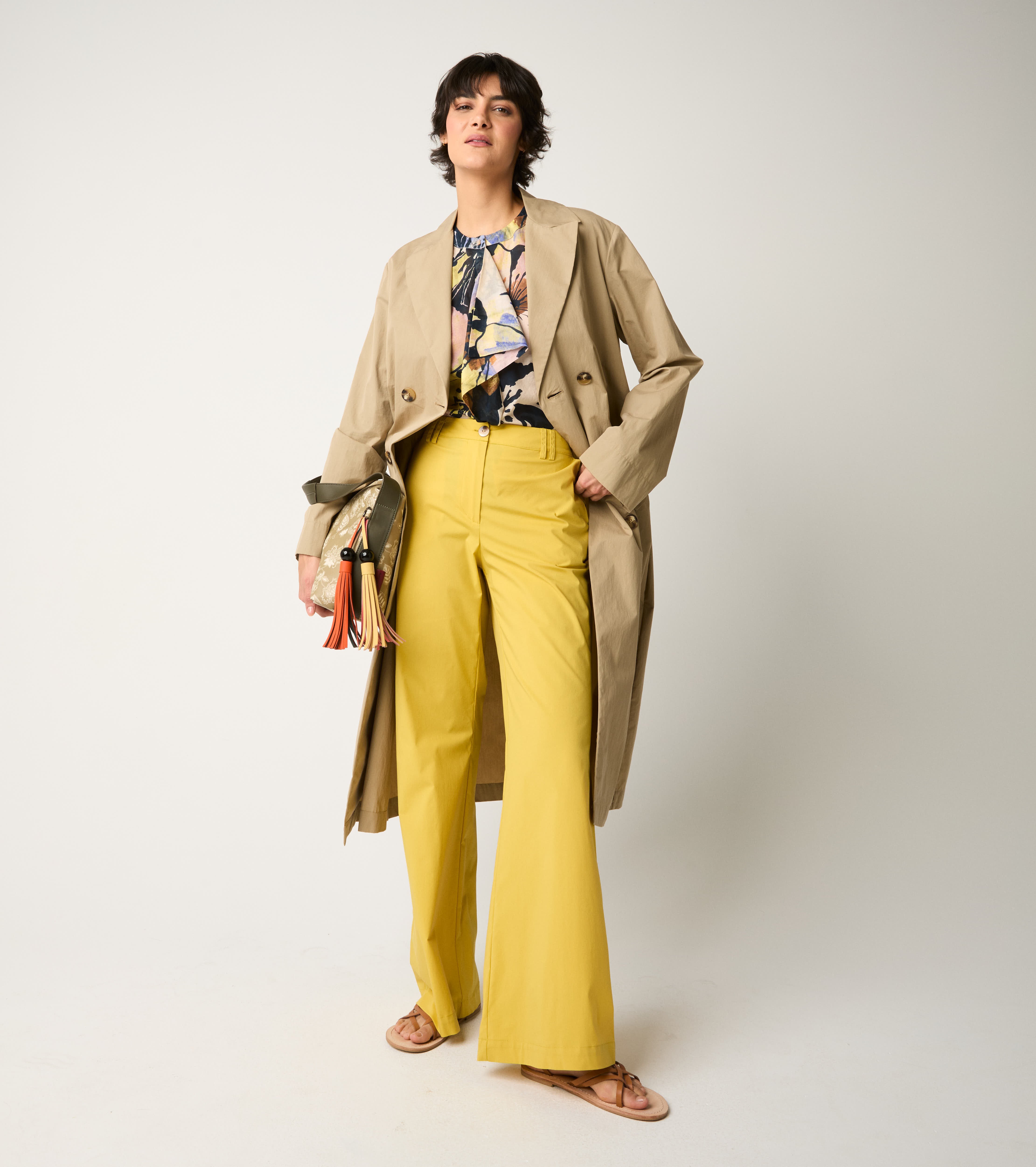 Crew-neck blouse with flower ruffles