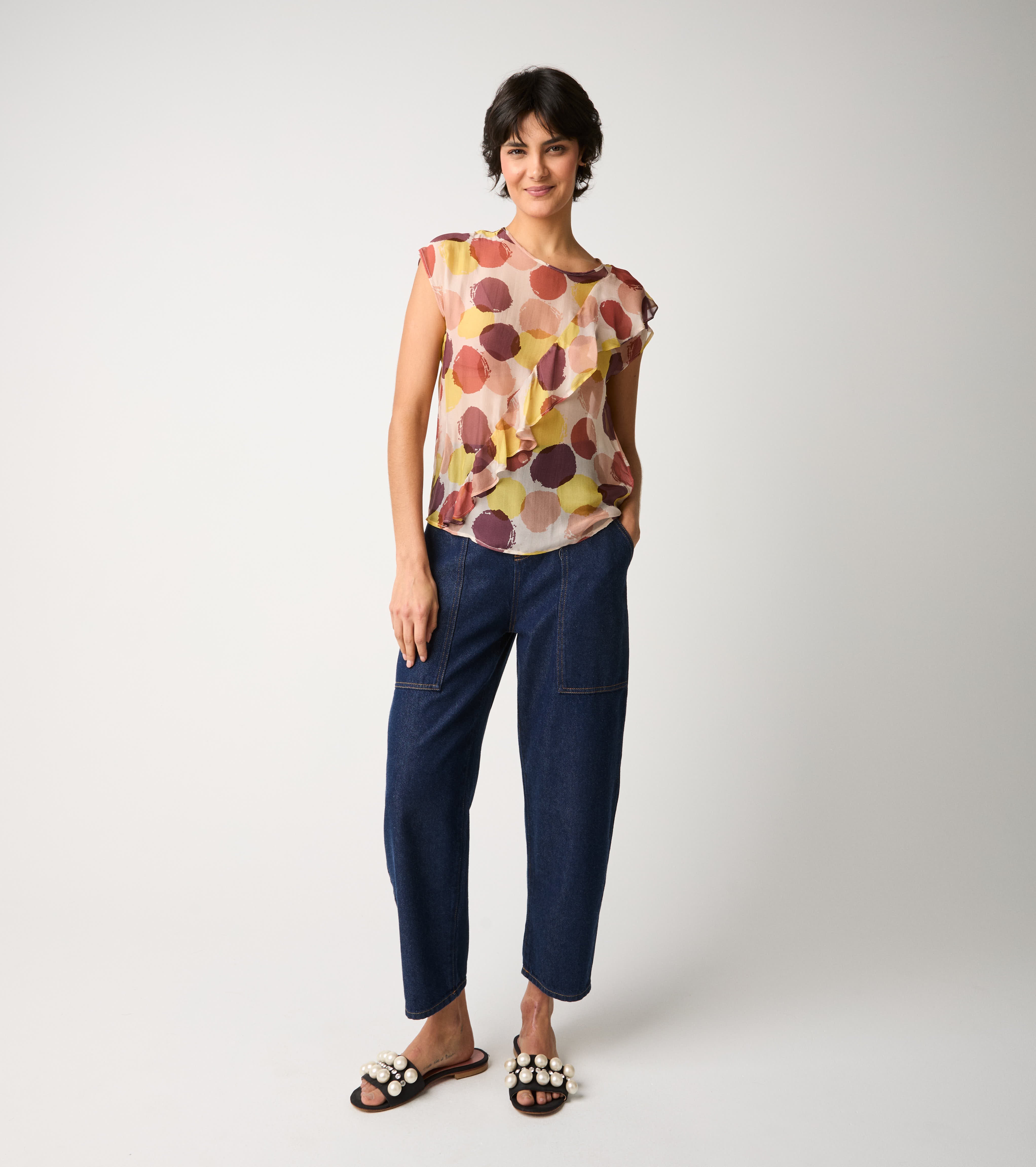 Blusa a pois con rouches pois