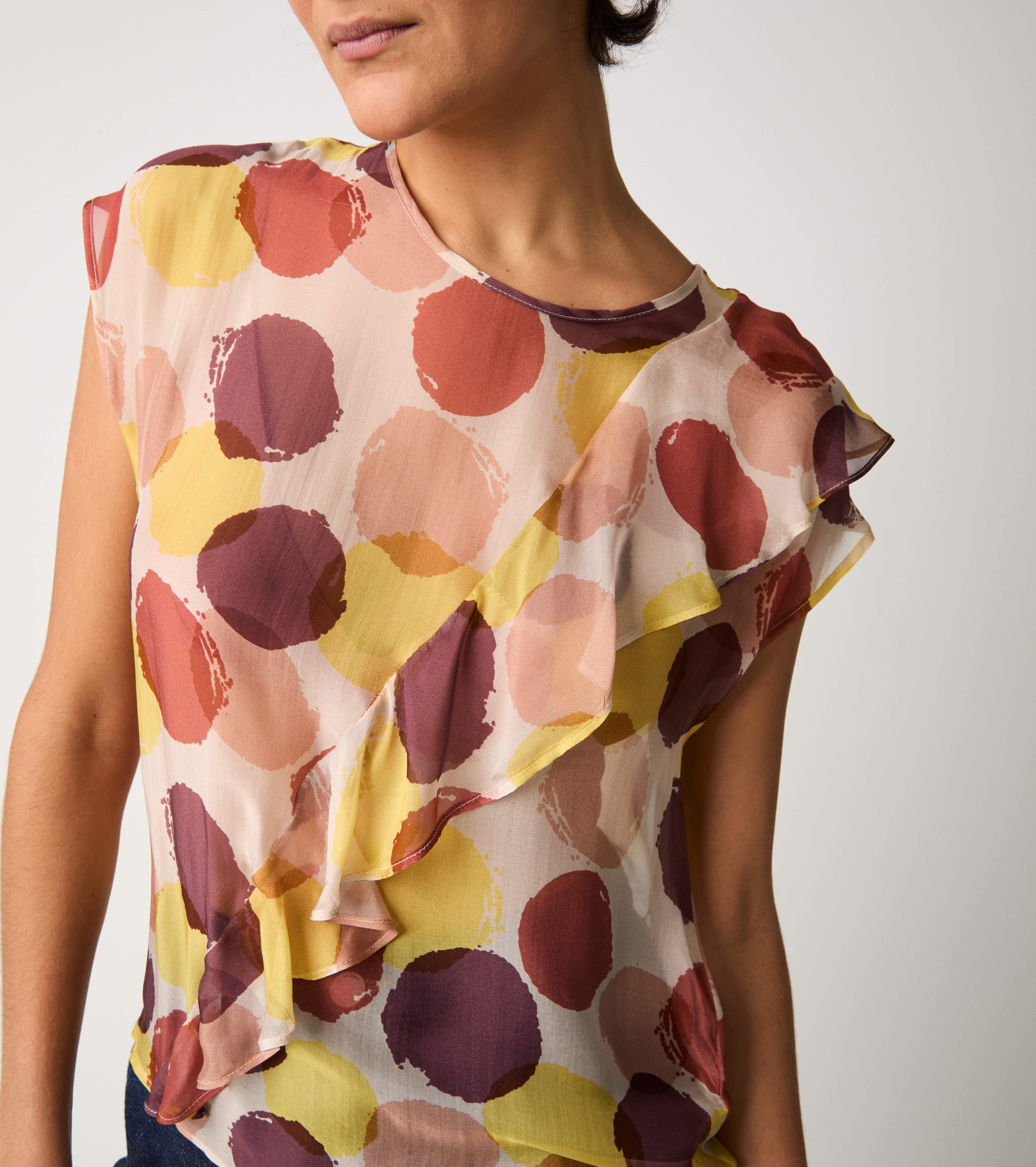 Polka dot ruffle blouse