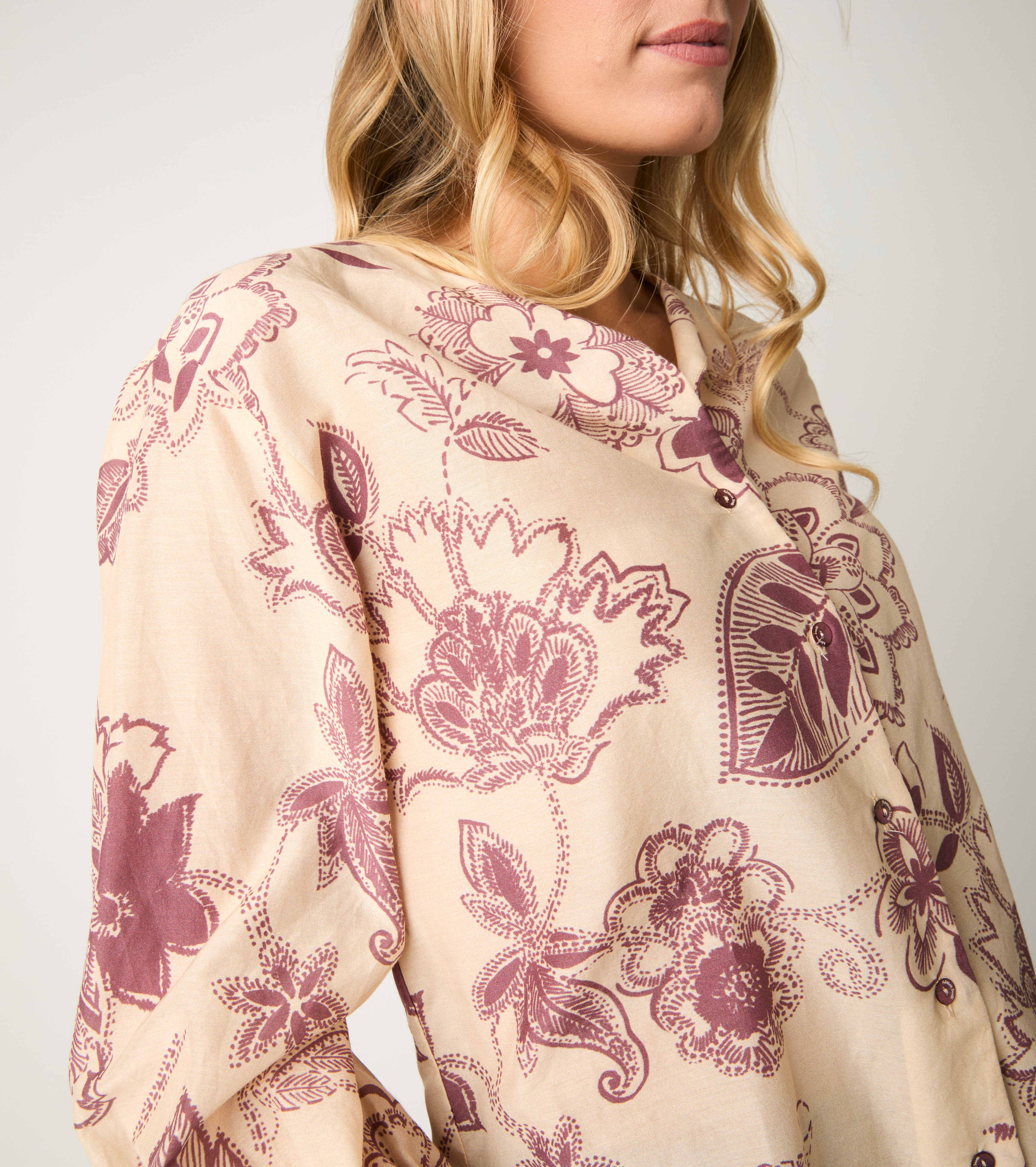 Camicia con stampa paisley floreale wine