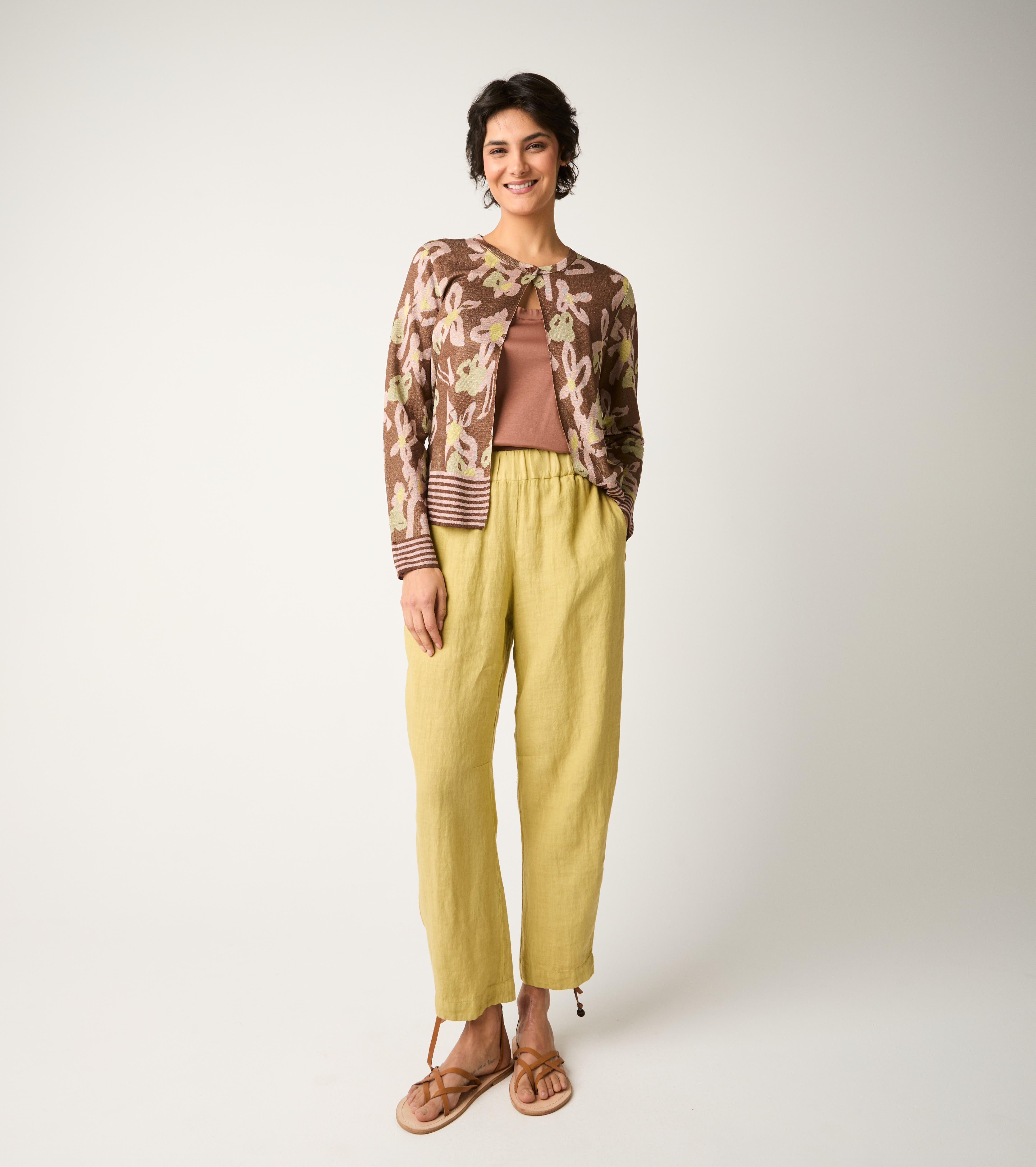 Jacquard cardigan with copper lap neck